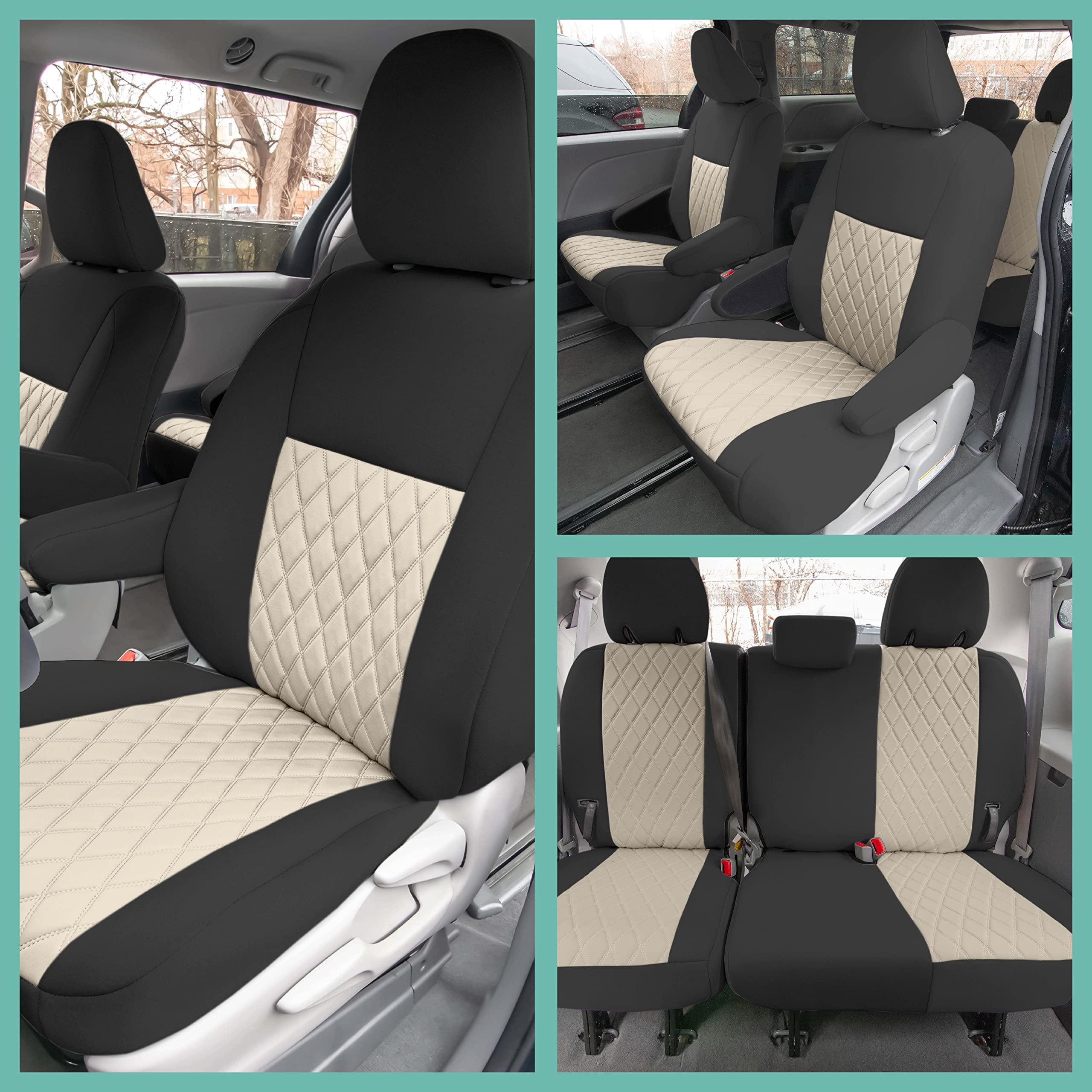 FH Group Custom Fit Neoprene Seat Covers for 2011-2020 Toyota Sienna - Waterproof Neosupreme Automotive Seat Protectors (3rd Row, Beige) | Perfect for Family Road Trips, Spill Protection & Car Interior Upgrade