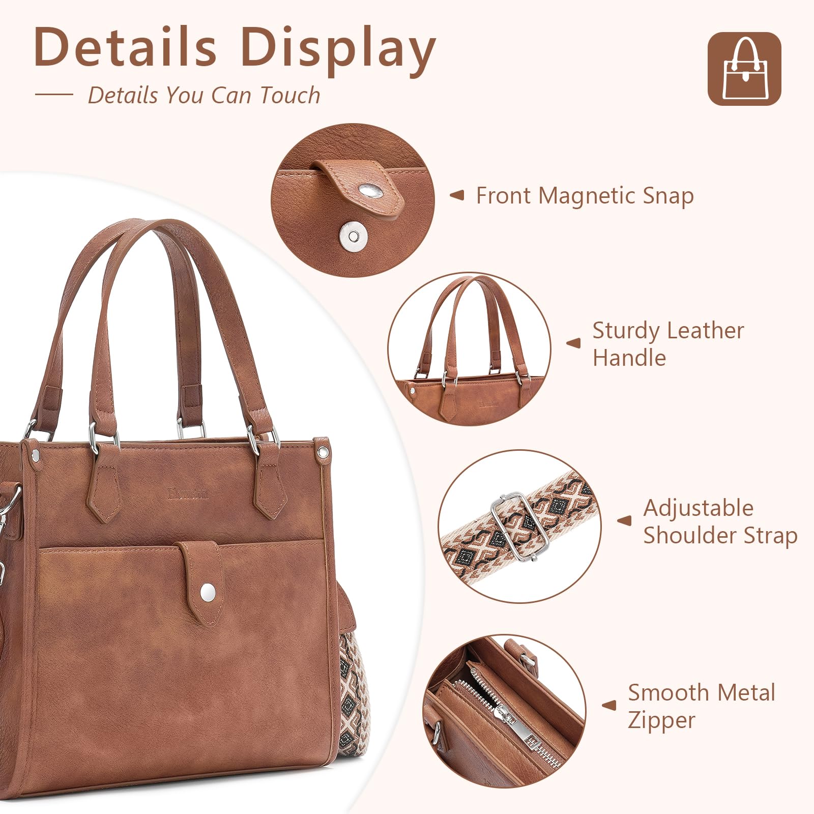 Stylish Women's Leather Crossbody Bags & Tote Handbags with Detachable Strap - Perfect for Work, Travel, and Everyday Use