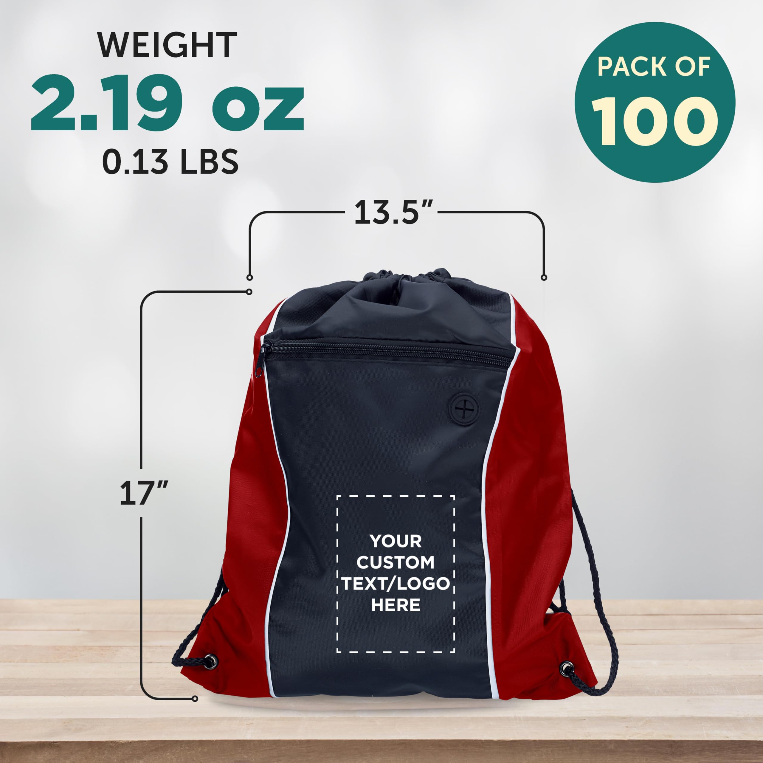 Customizable Two-Tone Drawstring Backpacks - 100 Pack Non-Woven Durable Sports Bags - Add Your Text & Logo - Perfect for Gym, Travel, Work & Outdoor Activities - Bulk Discount Promo - Red