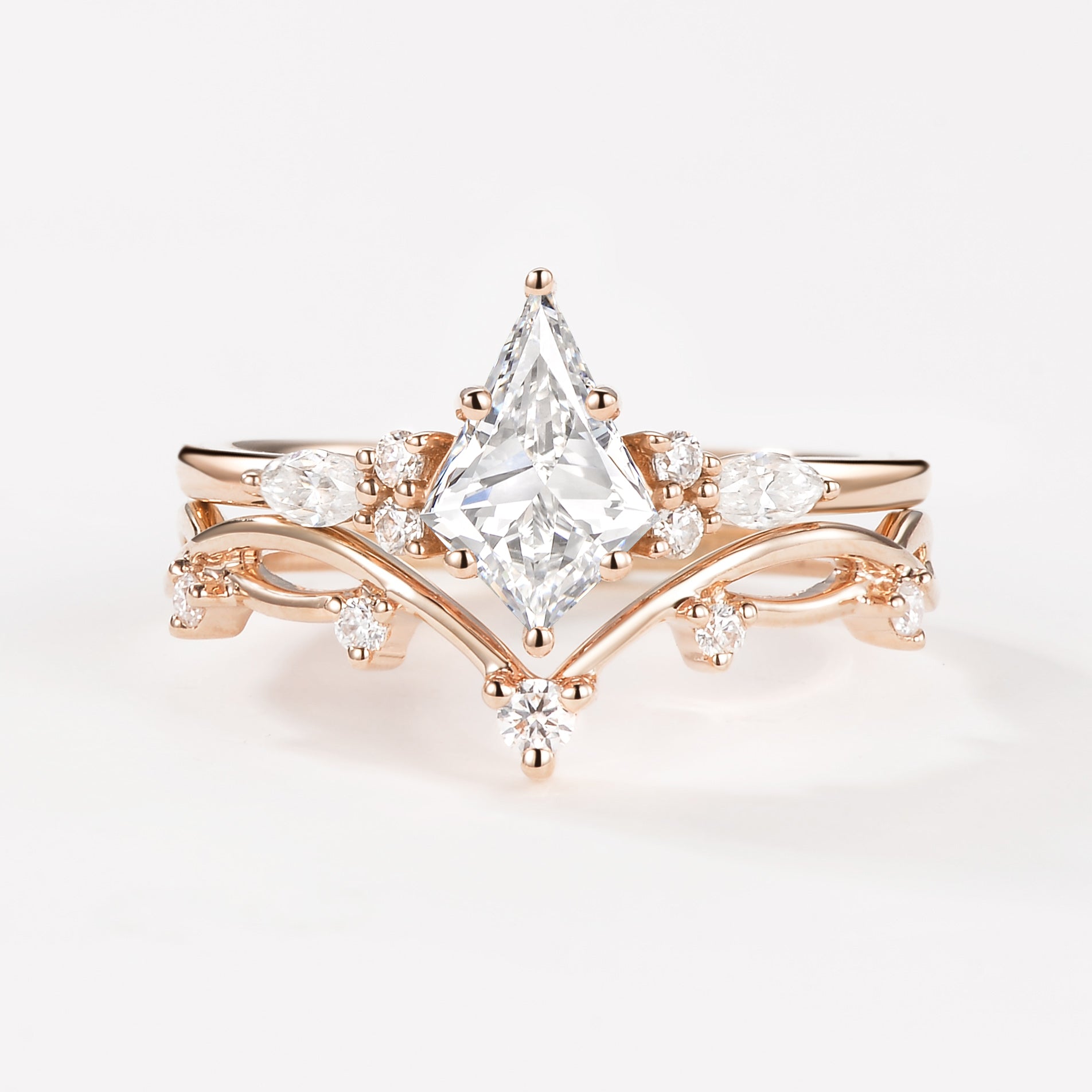 1.0ct Kite-Shaped Lab Grown Diamond Cluster Engagement Ring Set (2-Piece) - Perfect for Proposals & Anniversary Gifts