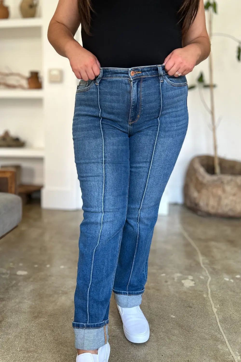 Judy Blue High Waist Straight Jeans for Women - Classic Front Seam Detail, Comfortable Stretch Denim Pants | Perfect for Casual Wear, Office Outfits & Date Night Looks