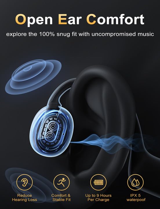 Lightweight Open Ear Bone Conduction Headphones with Built-in Mic - IPX5 Waterproof Sport Headset for Running, Cycling, Driving & Workouts - Extra Comfort for Outdoor Activities & Gym Training
