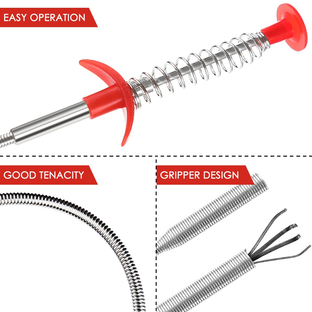 SENHAI 28 Inch (71cm) Sewer Drain Cleaning Brush with Drain Relief Auger - Flexible Bendable Sink Overflow Drain Brush for Bathroom, Kitchen, Shower & Tub Clog Removal - Heavy Duty Pipe Cleaner for Hair, Soap Scum & Debris
