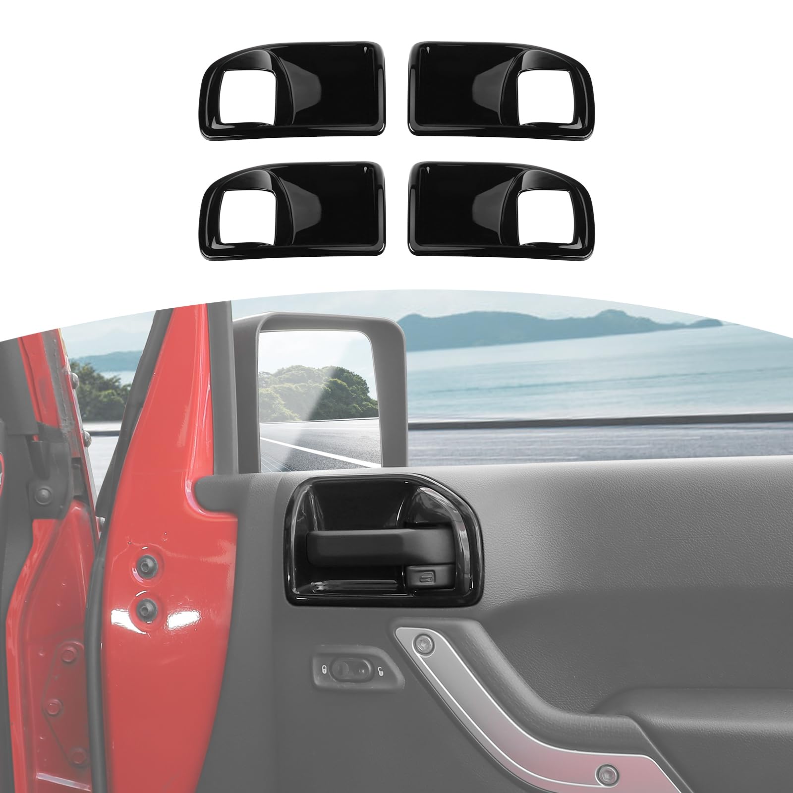 Jeep Wrangler JK JKU Inner Door Handle Cover Bowl Trim - RT-TCZ Black Interior Accessories (4pcs) | Fits 2011-2017 4DR Models | Upgrade Your Jeep's Interior Style & Protection