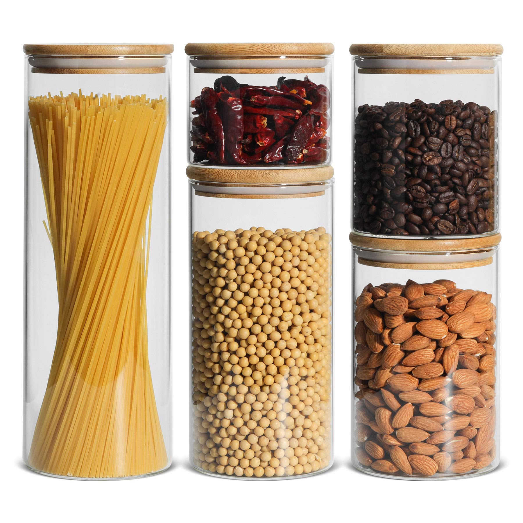 ComSaf 5-Piece Airtight Food Storage Container Set - Clear Glass Canisters with Bamboo Lids for Sugar, Flour, Cereal, Pasta, Coffee & Tea | Pantry & Kitchen Organization | Ideal for Baking, Meal Prep & Bulk Food Storage