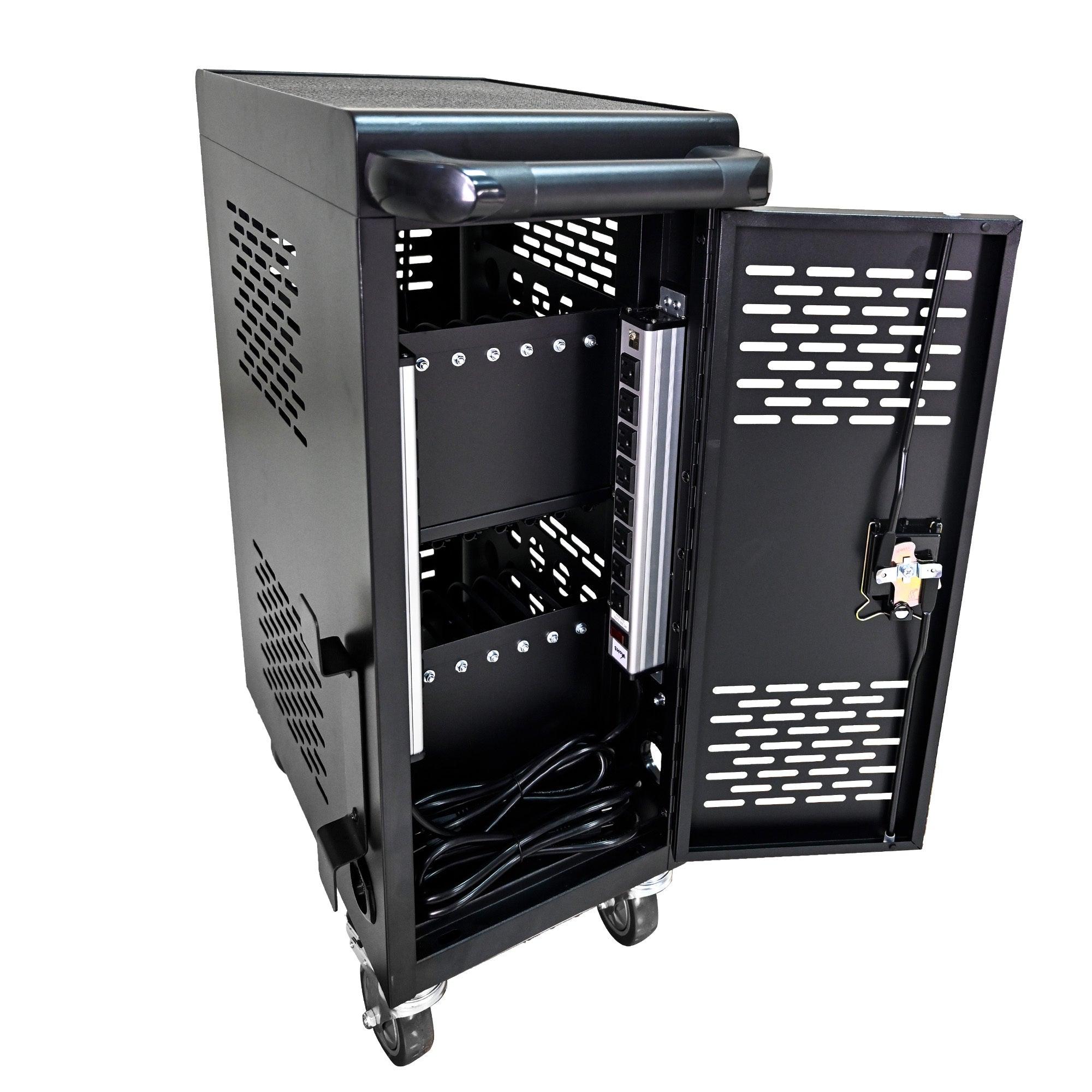16 Compartment Locking Charging Station for Laptops & Chromebooks - Secure Black Storage Cabinet with Removable Dividers | Perfect for Schools, Offices & Tech Labs