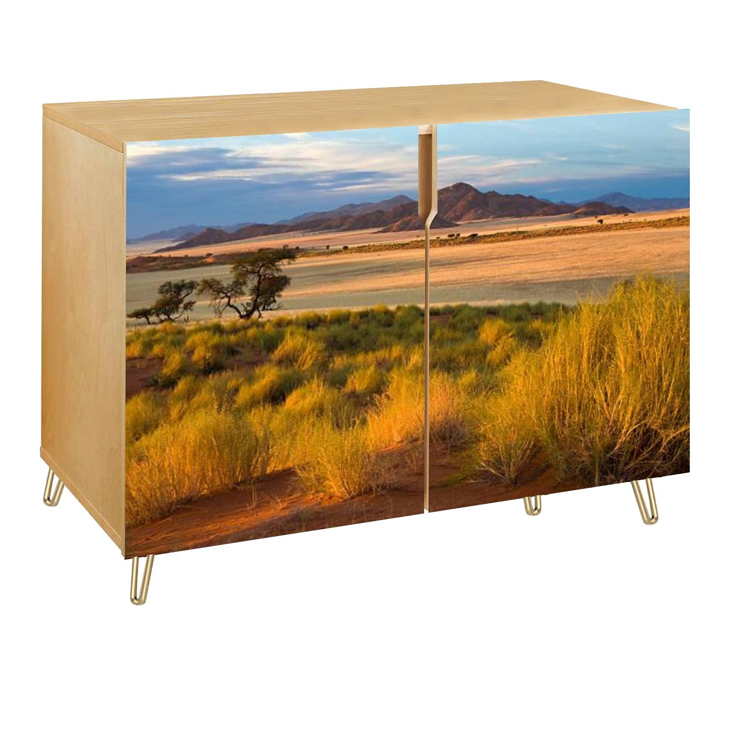 African Savannah Sunset Wooden Accent Cabinet - 2 Door Storage Table, Bar Cabinet & TV Stand for Entryway, Living Room, Kitchen, Hallway | Perfect for Home Decor, Entertainment & Organization