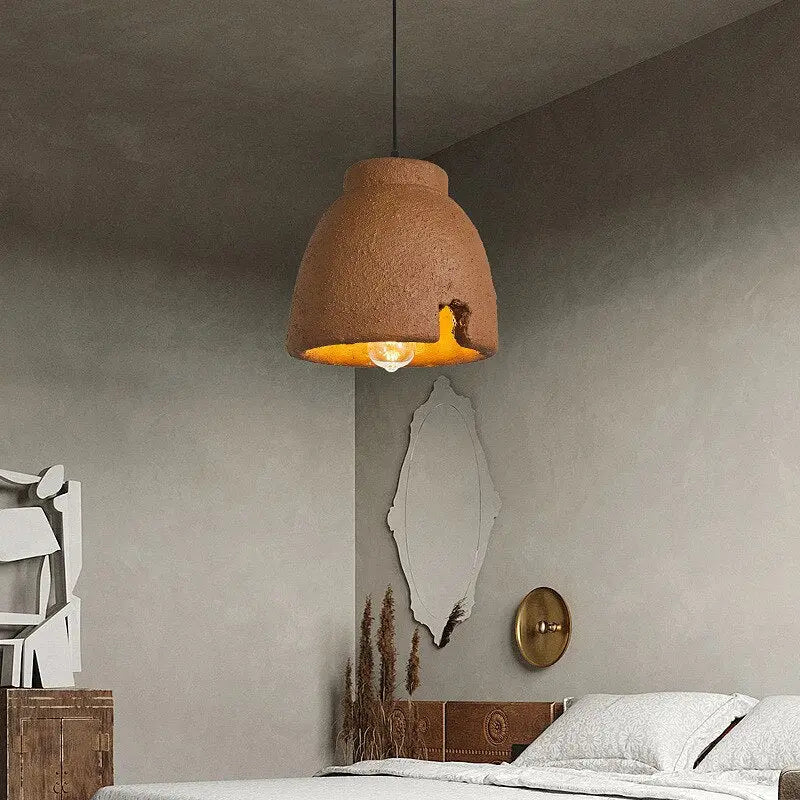 Modern Clay Dome Pendant Light - Handcrafted Ceramic Hanging Lamp for Kitchen Island, Dining Room & Bedroom Lighting - Natural Earthy Home Decor