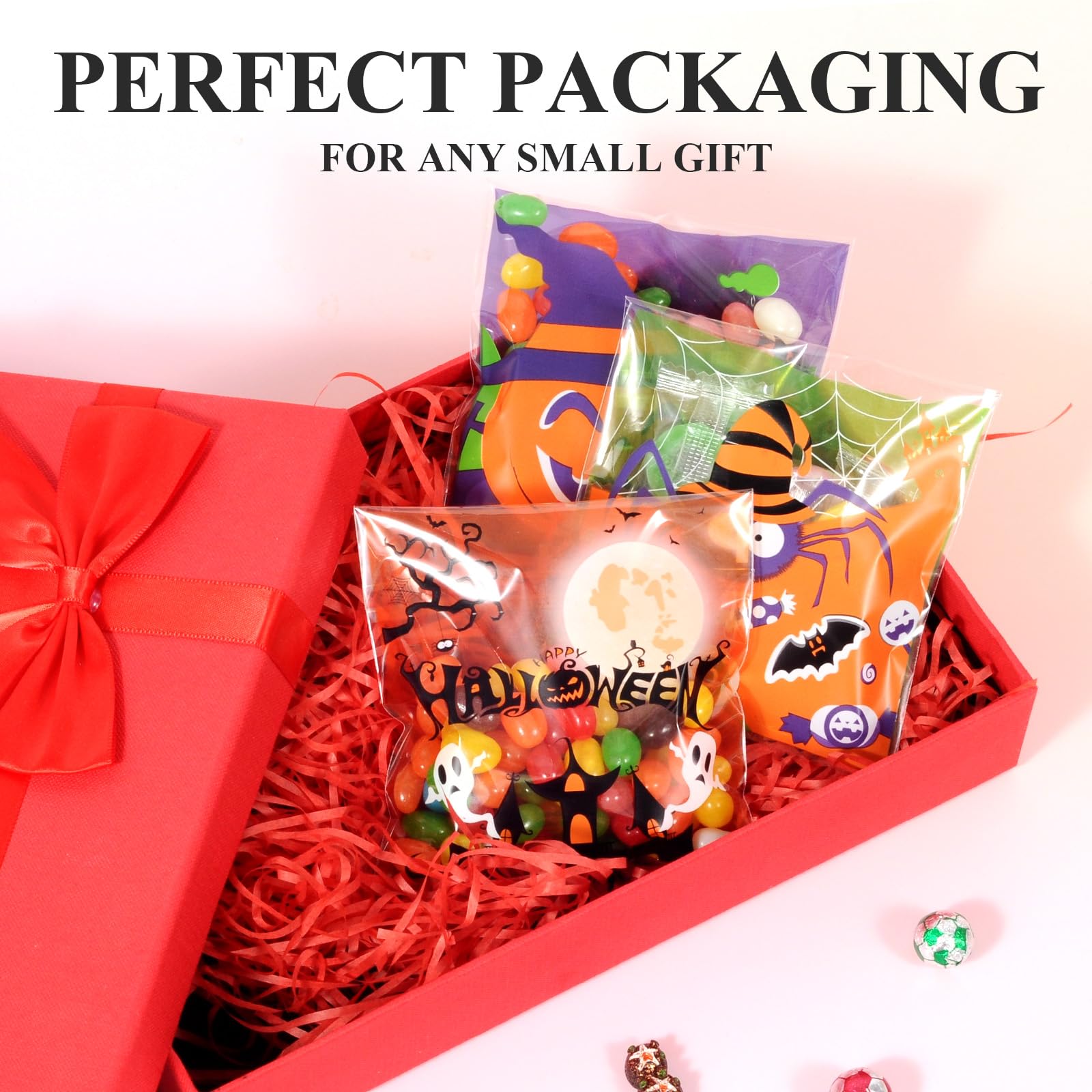 100 Pack 4'' Halloween Treat Bags - Self-Adhesive Small Candy Snake Goodie Bags for Halloween Party Favors, Trick or Treat, Candy & Cookie Packaging - Perfect for Classroom Treats, Halloween Party Decorations & Gift Giving