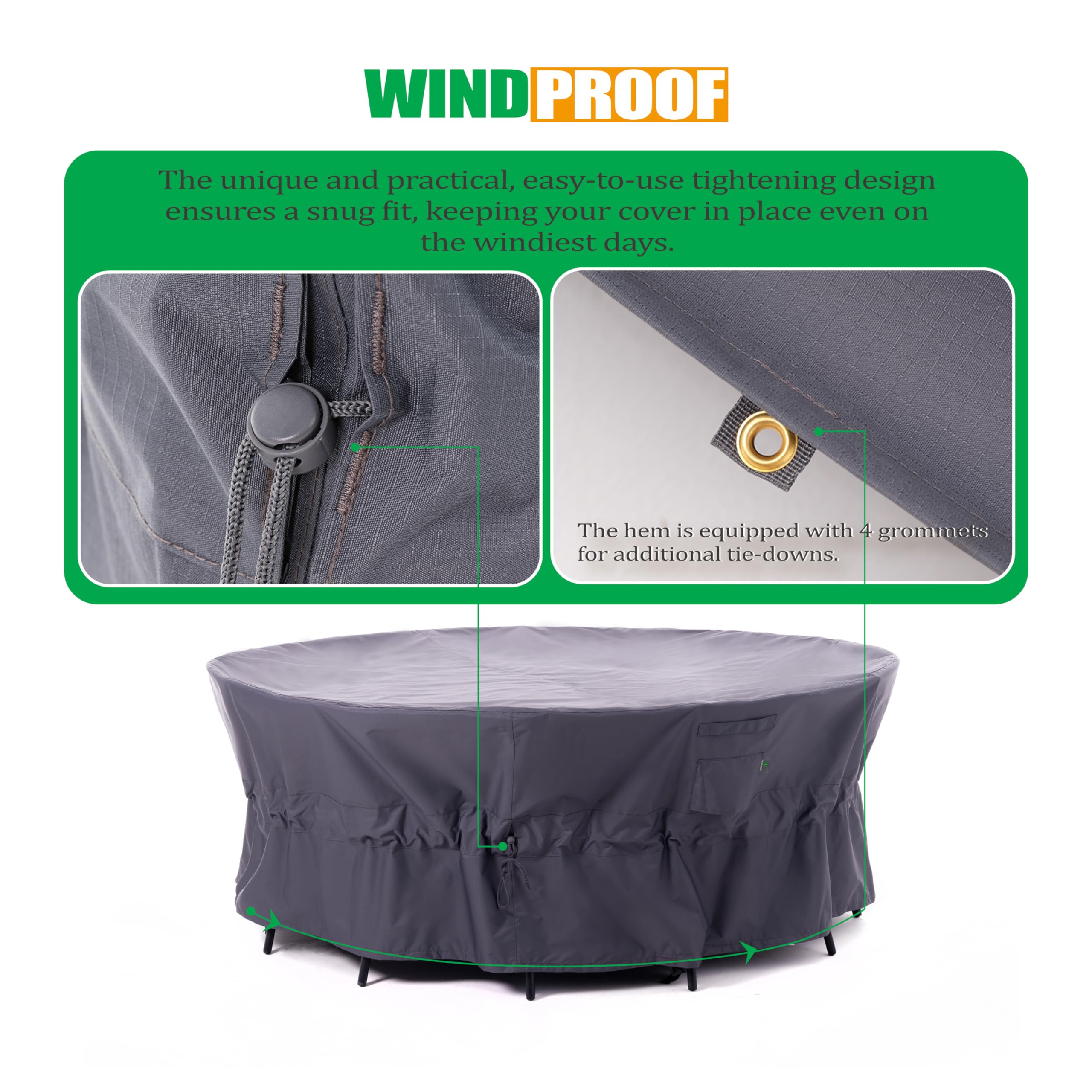 Heavy Duty Waterproof Patio Furniture Cover - Tear & UV Resistant, Windproof Outdoor Sofa Protector for Garden, Deck, Backyard (Grey, 110