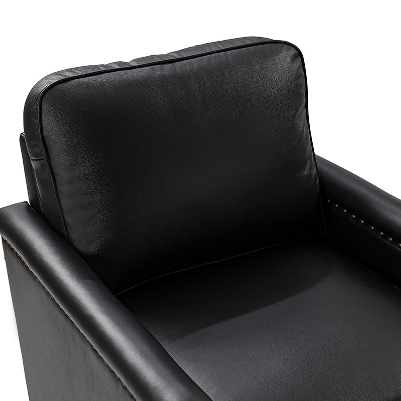 Genuine Leather Swivel Chair with Nailhead Trim - Irene Modern Armchair for Home Office, Living Room & Study - Comfortable Executive Desk Chair for Work & Relaxation