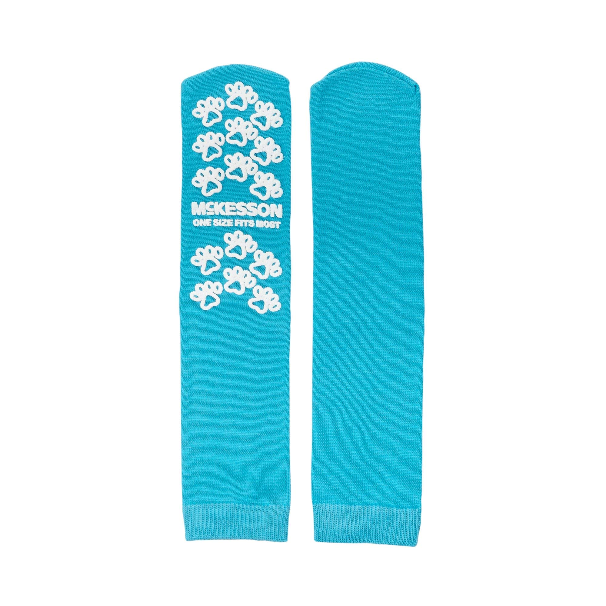 McKesson Non-Slip Grip Socks with Paw Prints - Teal Color, One Size Fits Most (192 Pairs) - Cozy Hospital Socks for Patients, Elderly Care & Home Recovery