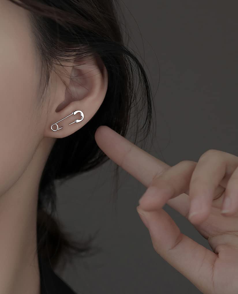 925 Sterling Silver Safety Pin Stud Earrings for Women & Teens - Punk Paper Clip Earrings - Hypoallergenic Cute Stud Earrings for Daily Wear, Parties & Gifts