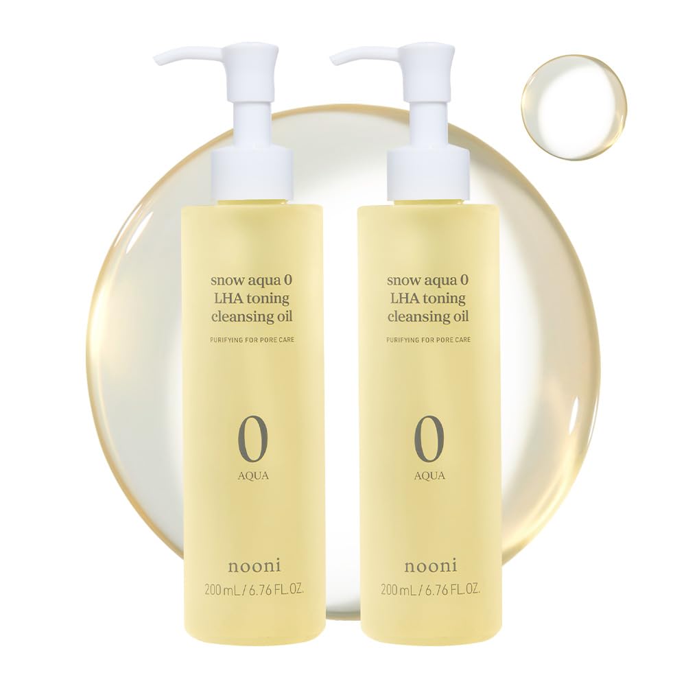 NOONI Korean Facial Cleansing Oil & Foam Wash Bundle - Snow Aqua 0 LHA Toning Pore Care Oil Cleanser (200ml x2) + Snowflake Whipping Foam Cleanser (150ml x2) | Deep Cleansing, Hydrating & Pore Minimizing | Perfect for Double Cleansing Routine & Daily Skincare