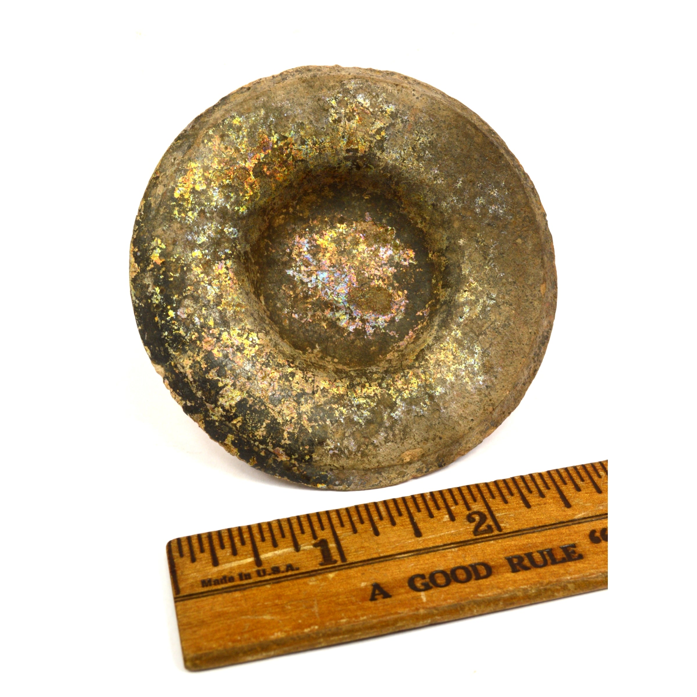 Ancient Terracotta Pottery Vessel Lid with Heavy Iridescence - Authentic Pre-Columbian Artifact for Home Decor & Museum Display