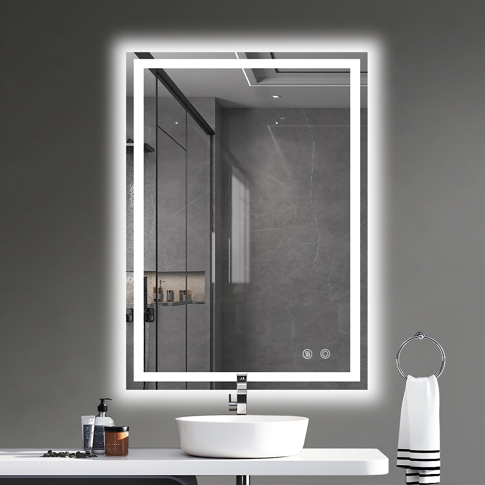 24x32 Inch LED Bathroom Mirror with Lights - Smart Dimmable Anti-Fog Vanity Mirror with Tri-Color Lighting, Shatterproof Design for Bedroom, Living Room & Bathroom Makeup Area - Perfect for Modern Home Decor and Daily Grooming Routine