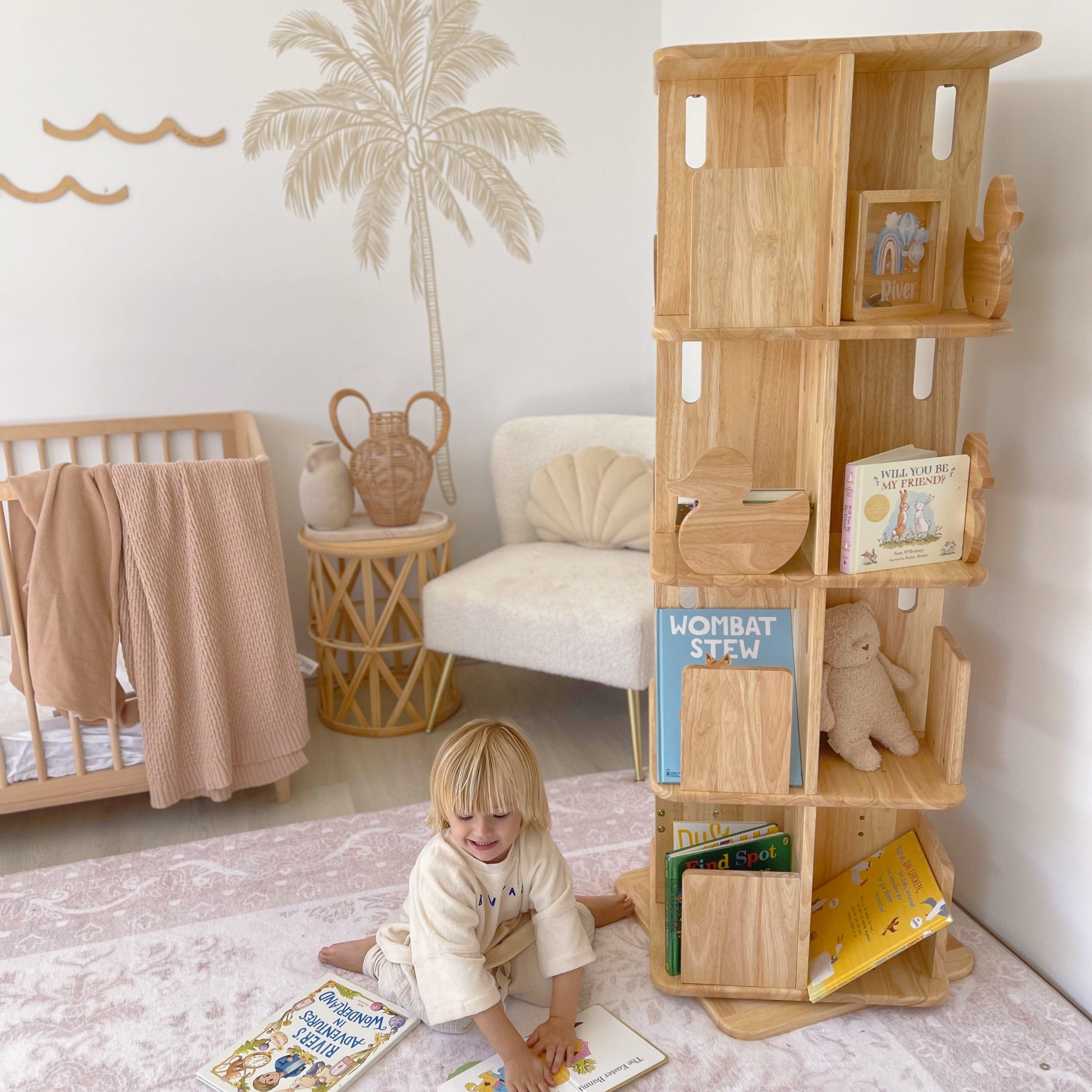 Montessori Rotating Bookcase for Kids - Wooden Bookshelf with 360° Rotation - Perfect for Classroom, Playroom & Nursery Organization