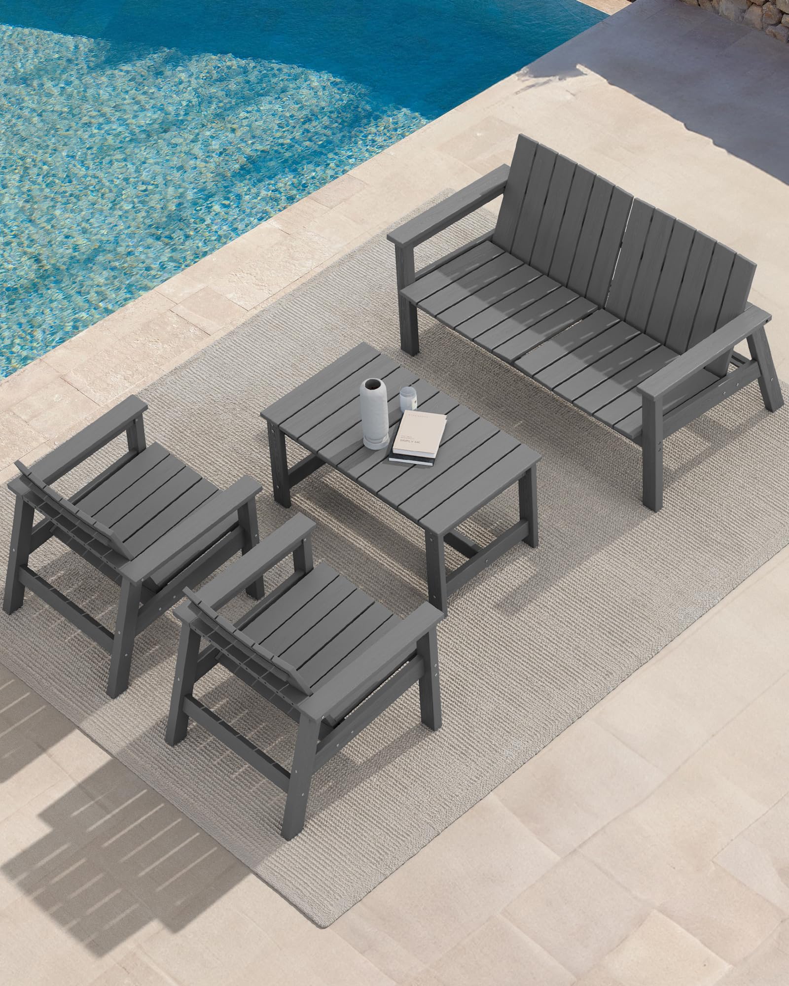 SERWALL Outdoor Coffee Table - Weather-Resistant HDPE Patio Table for Garden, Deck, Poolside (Grey) | Perfect for Backyard, Balcony & Outdoor Lounge Areas