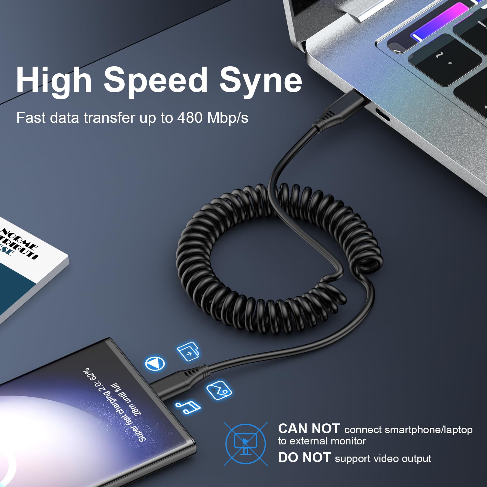 Retractable USB C to USB C Fast Charging Cable - 6.6ft Coiled Type C Charger for Samsung Galaxy Z Flip 5/4, A15/14/13, A55/54/53, S24/23/22/21 & Xiaomi Phones - Perfect for Car, Home & Office Charging