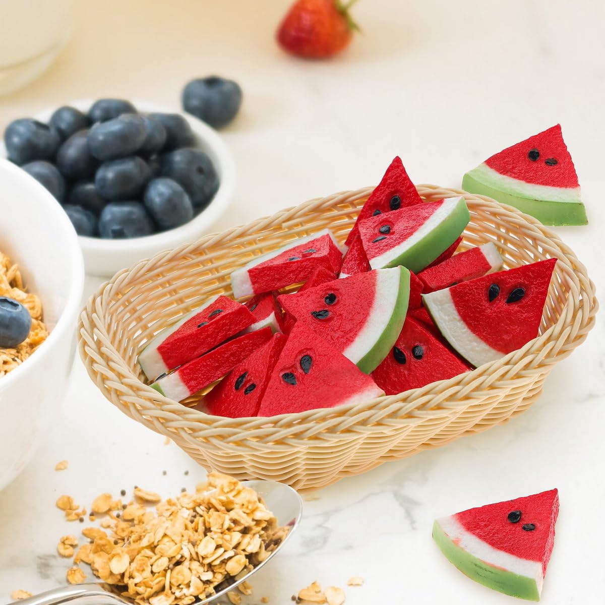 20 PCS Realistic Artificial Watermelon Slices - Faux Plastic Fruit Decor for Home, Office, Party & Kitchen - Perfect for Tabletop Displays, Food Photography Props, and Decorative Centerpieces