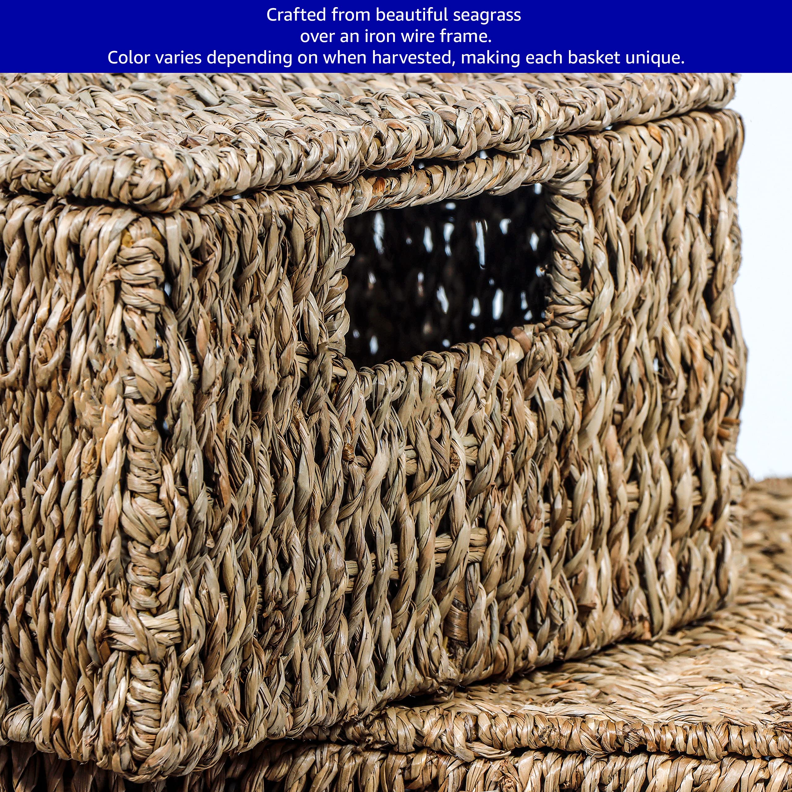 Natural Seagrass Baskets with Lids - Set of 3 for Home Storage