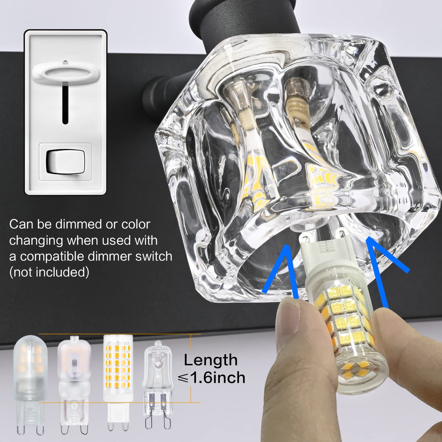 PRESDE Modern Crystal Black 6-Light Bathroom Vanity Lighting Fixture - Elegant Wall Sconce for Mirror Lighting (Bulbs Not Included) | Perfect for Bathroom Makeover, Spa-Like Ambiance & Modern Home Decor