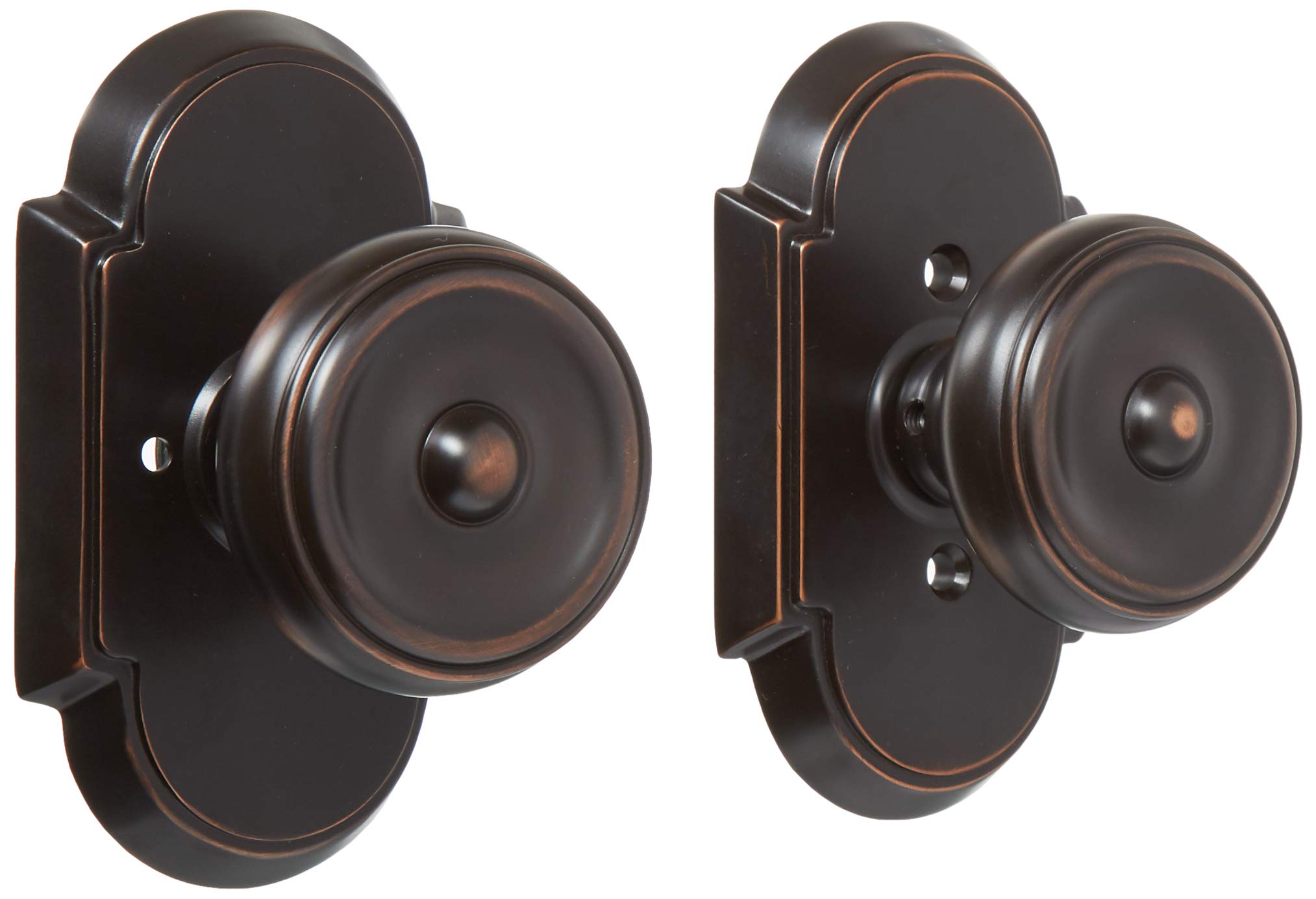 Oil Rubbed Bronze Arched Rosette Door Knob Set with Waverly Design - Privacy Door Handles for Bedroom, Bathroom & Interior Doors