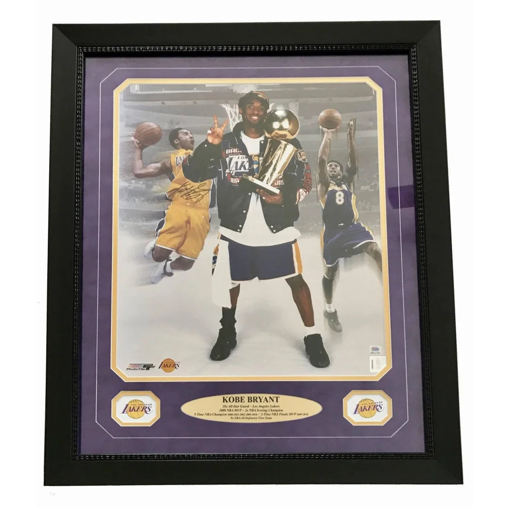 Kobe Bryant Autographed 16x20 Framed Photo Collage with COA & PSA/DNA Certification - Los Angeles Lakers Memorabilia for Sports Fans & Collectors - Perfect for Man Cave, Game Room, or Office Decor