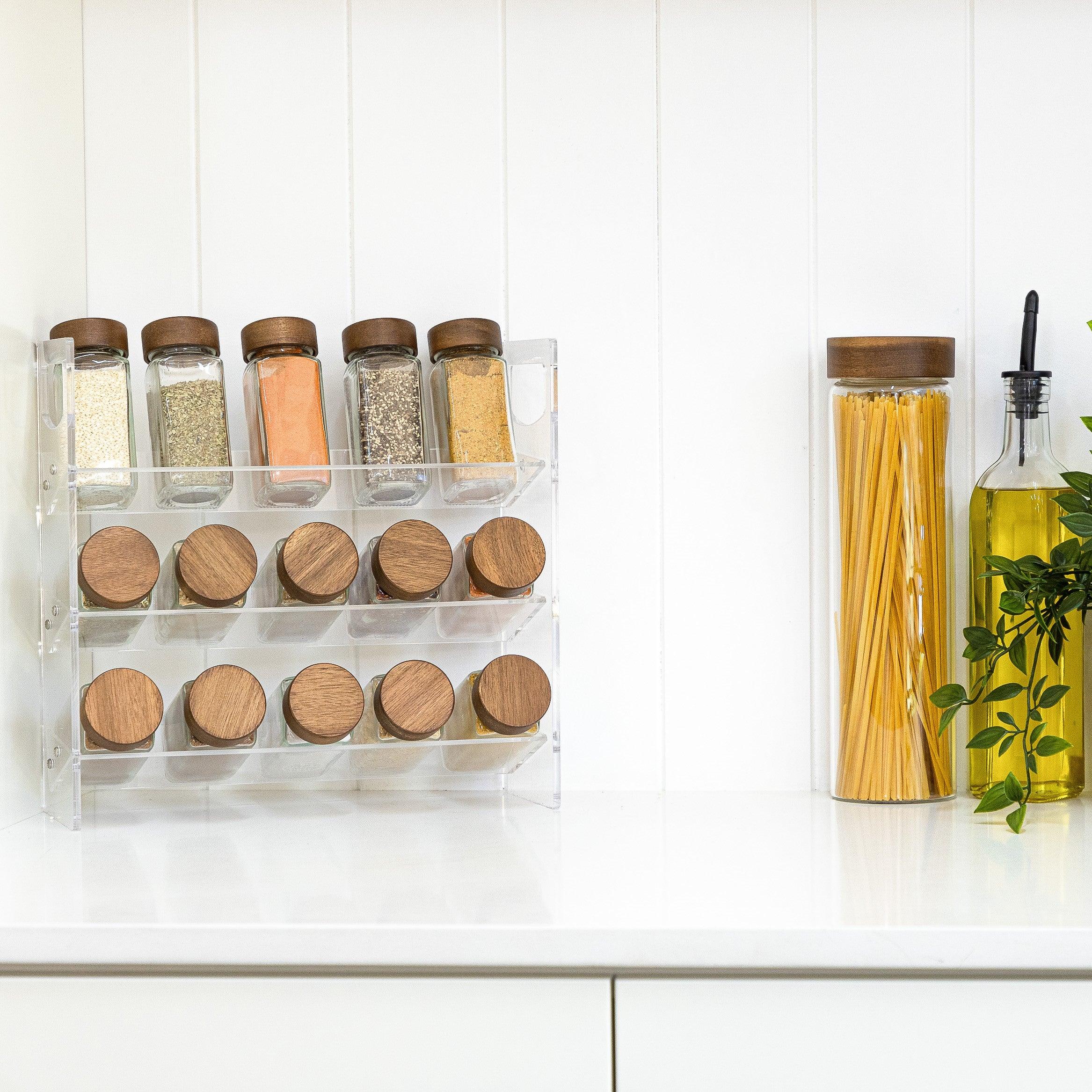 Premium Acacia Wood Spice Jars with Shaker Lids - 125ml (4.2oz) Glass Bottles for Kitchen, Pantry & Spice Organization - Perfect for Herbs, Seasonings & Cooking Essentials