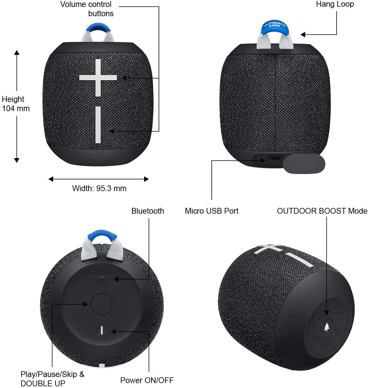 Logitech Ultimate Ears UE WONDERBOOM 2 Wireless Bluetooth Speaker - Waterproof Portable Boom Box with Double-Up Connection, Deep Space (Renewed) - Perfect for Outdoor Adventures, Pool Parties & Travel