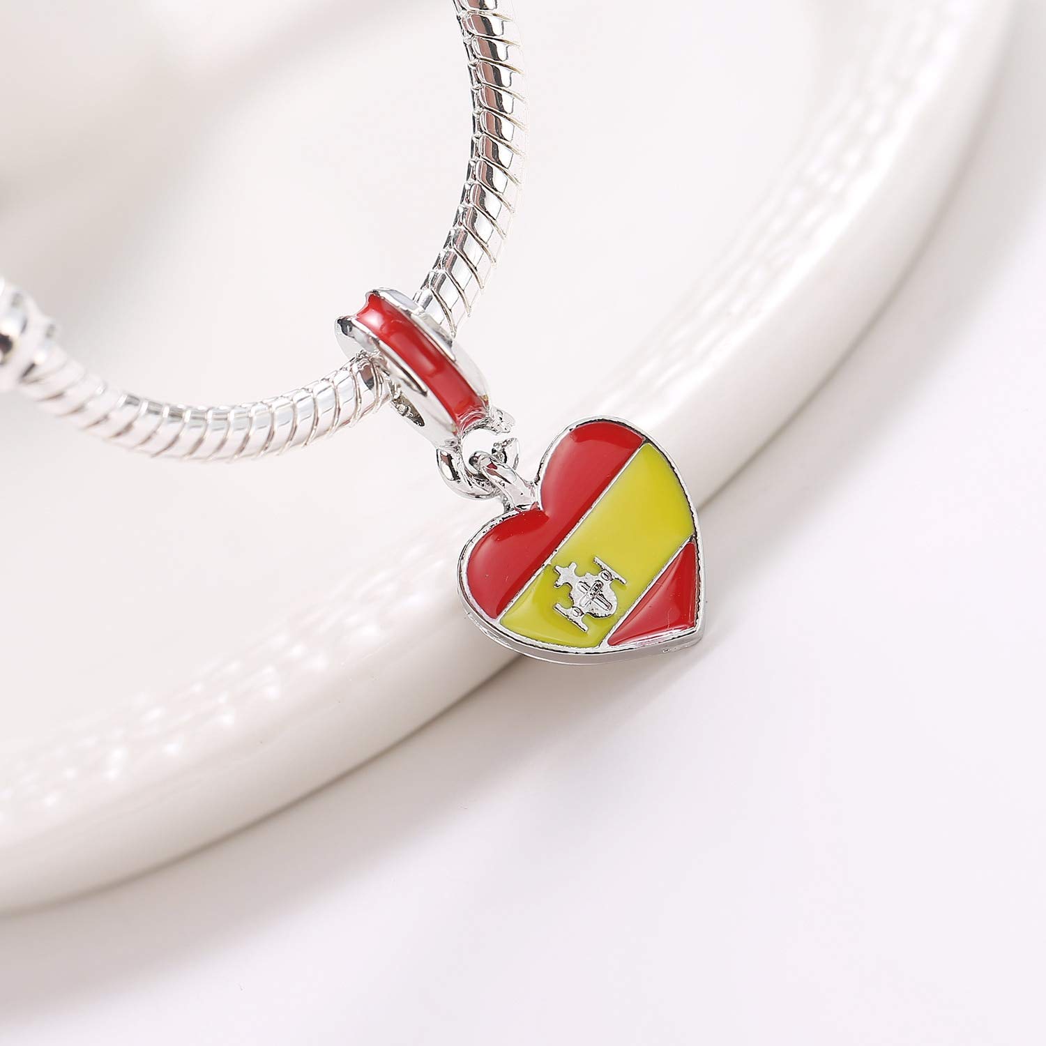 DIY European Beads Spain Flag Pendant Charms - Heart Shape Oil Plated Beads for Jewelry Making - Fit Original Bracelets - Perfect for Handmade Gifts, Friendship Bracelets & Craft Projects