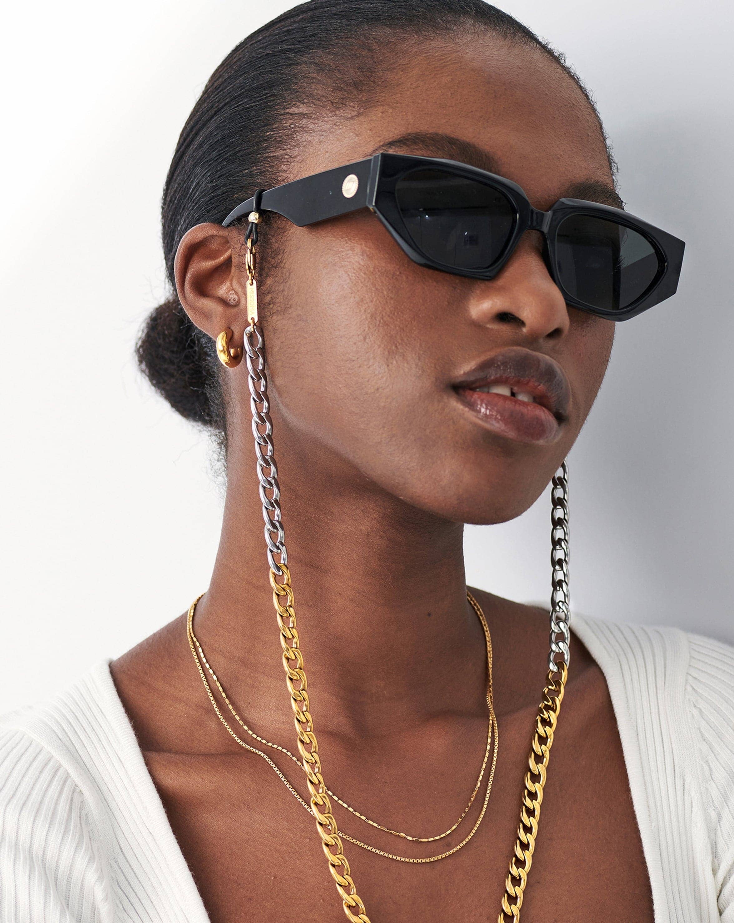Two Tone Curb Chain Eyewear Holder - 18k Gold Plated & Silver Plated Glasses Chain for Women & Men | Perfect for Reading Glasses, Sunglasses & Eyewear Accessories