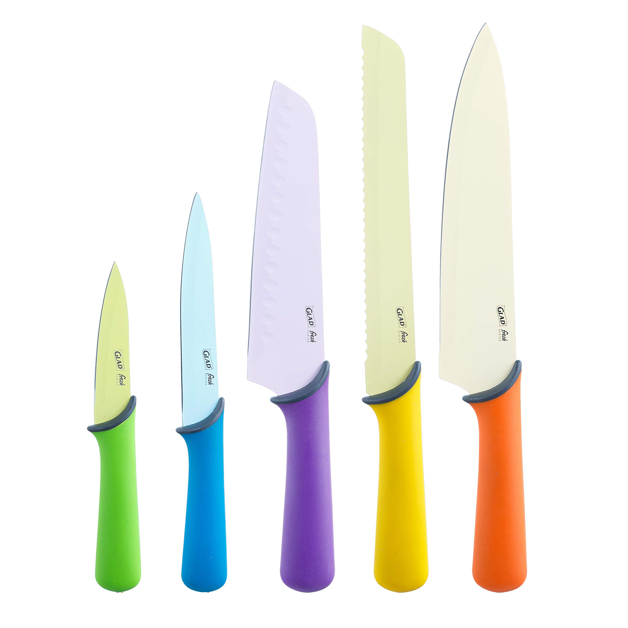Premium GLAD Kitchen Knife Set - 6-Piece Stainless Steel Chef Knives with Protective Sheaths | Ultra-Sharp Colored Blades & Ergonomic Non-Slip Handles | Complete Cooking Essentials for Home Chefs & Culinary Enthusiasts | Perfect for Meal Prep, Slicing, Dicing & Professional Cooking