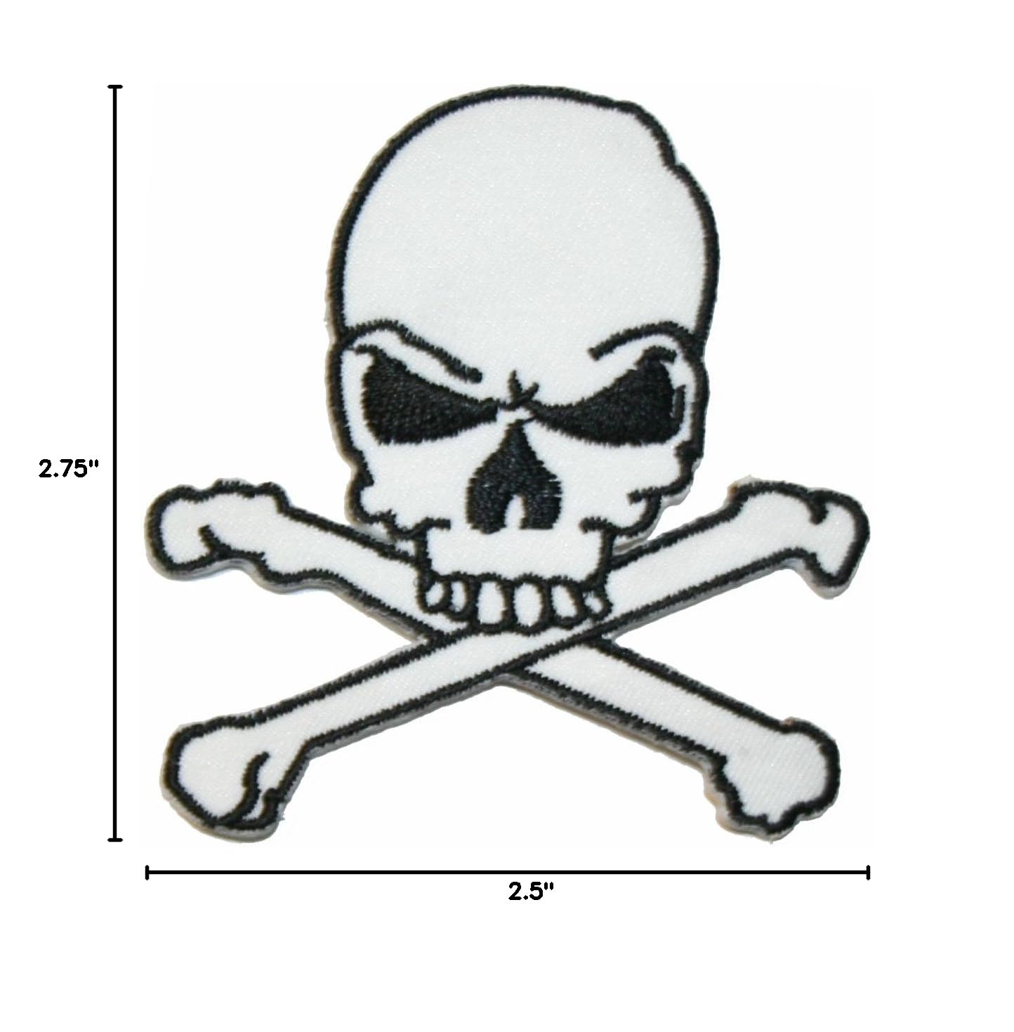 White Skull Crossbones Embroidered Iron On Patch for Biker Jackets & Vests - Death Danger Symbol for Motorcycle Gear & DIY Clothing