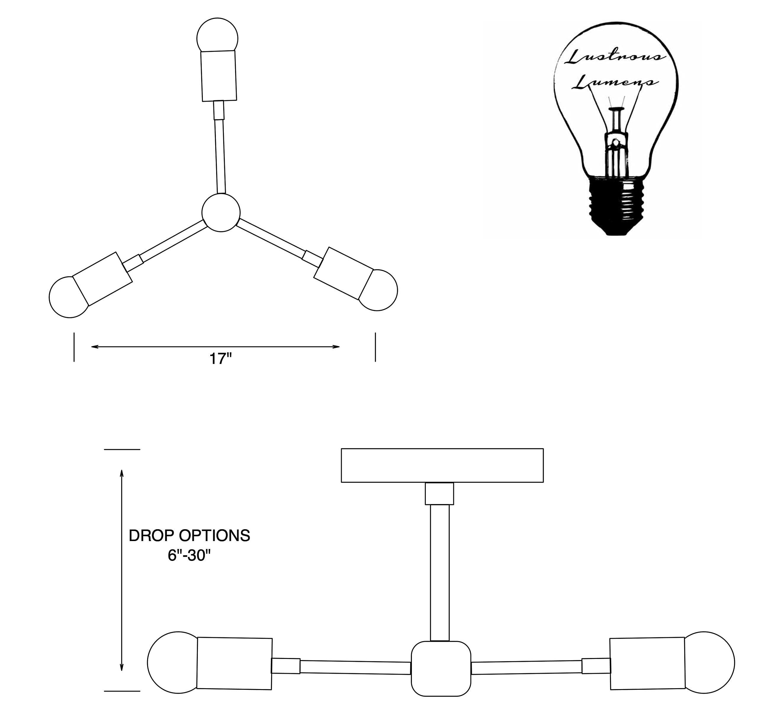 Atlas Modern Chandelier - 3 Light Sputnik Mid Century Industrial Ceiling Fixture for Dining Room, Living Room & Bedroom Lighting