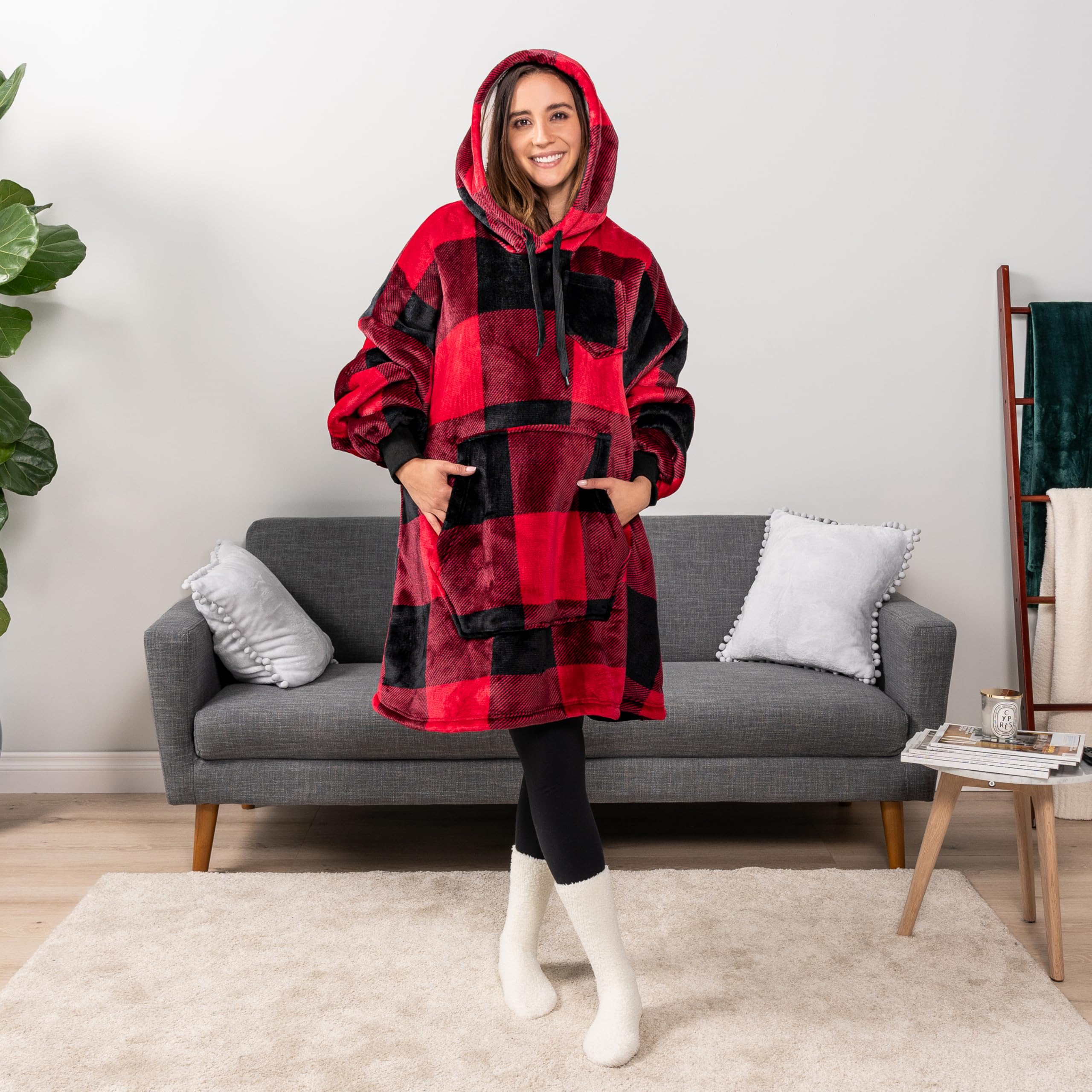PAVILIA Women's Sherpa Wearable Blanket Hoodie - Oversized Cozy Hooded Sweatshirt Blanket for Men & Women | Perfect for Lounging, Camping & Cold Weather