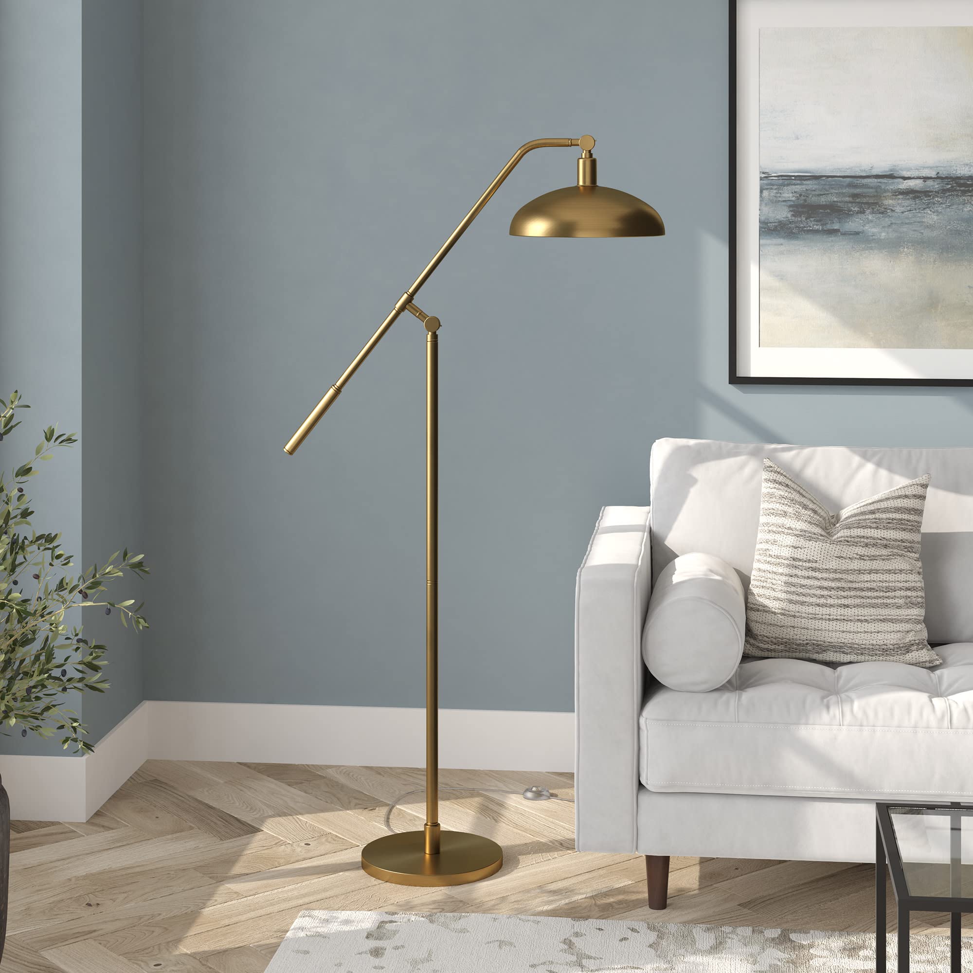 Devon Boom Arm Floor Lamp with Adjustable Metal Shade in Brass Finish - Perfect for Living Room, Bedroom, or Office Reading & Task Lighting