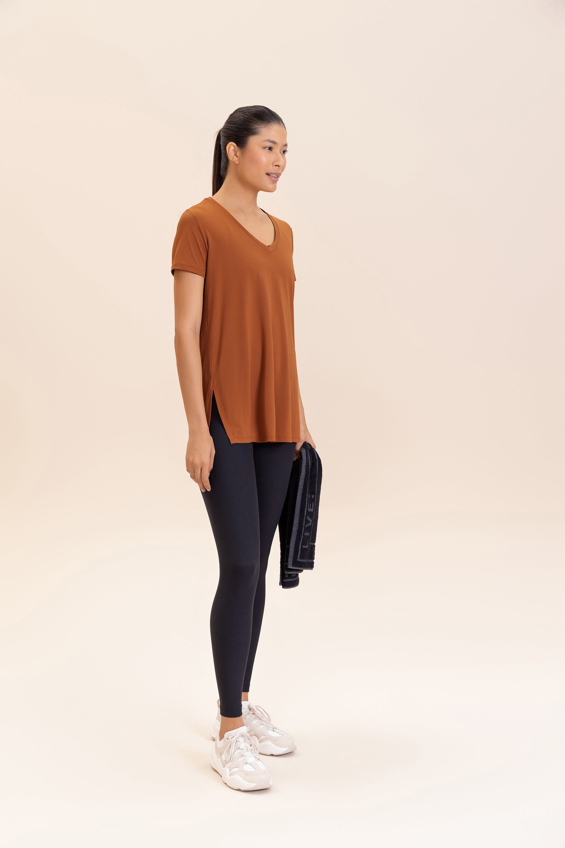 Action V Neck T-Shirt for Women - Comfortable Stretch Cotton Tee for Casual Wear, Workout & Everyday Style