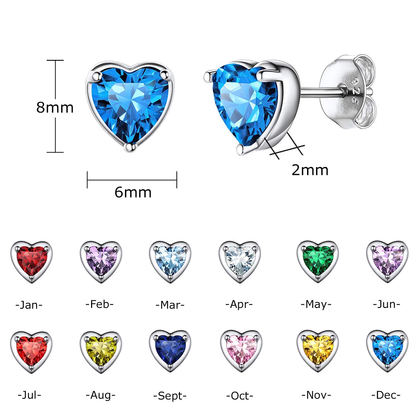 Shuxin 925 Sterling Silver Heart Stud Earrings for Women & Girls - January Birthstone Jewelry Gift for Valentine's Day, Anniversary & Special Occasions