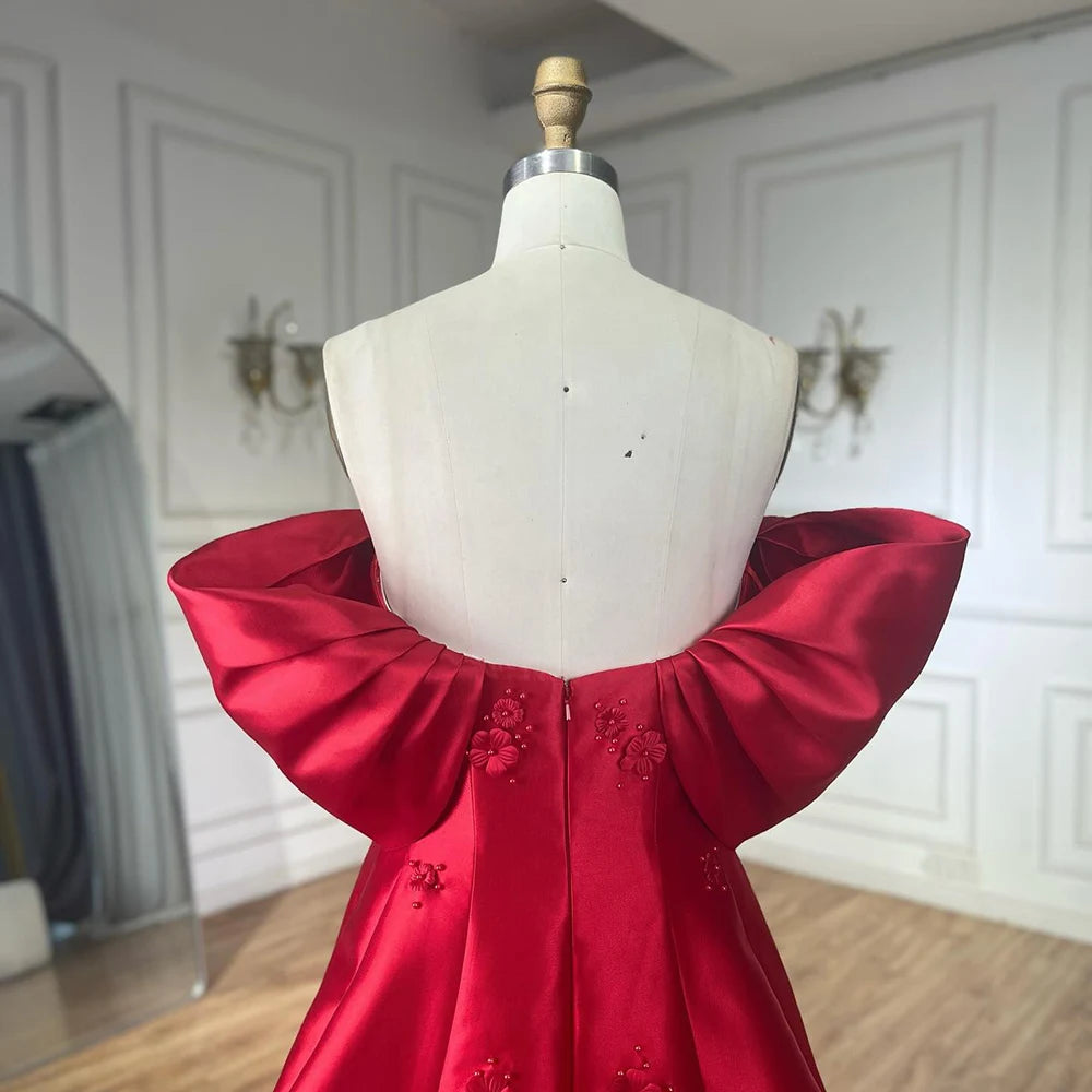 Elegant Off Shoulder Wine Red A-Line Evening Dress with Appliques - Luxury Dubai & Saudi Arabian Style Formal Gown LA72778 for Prom, Wedding & Special Occasions
