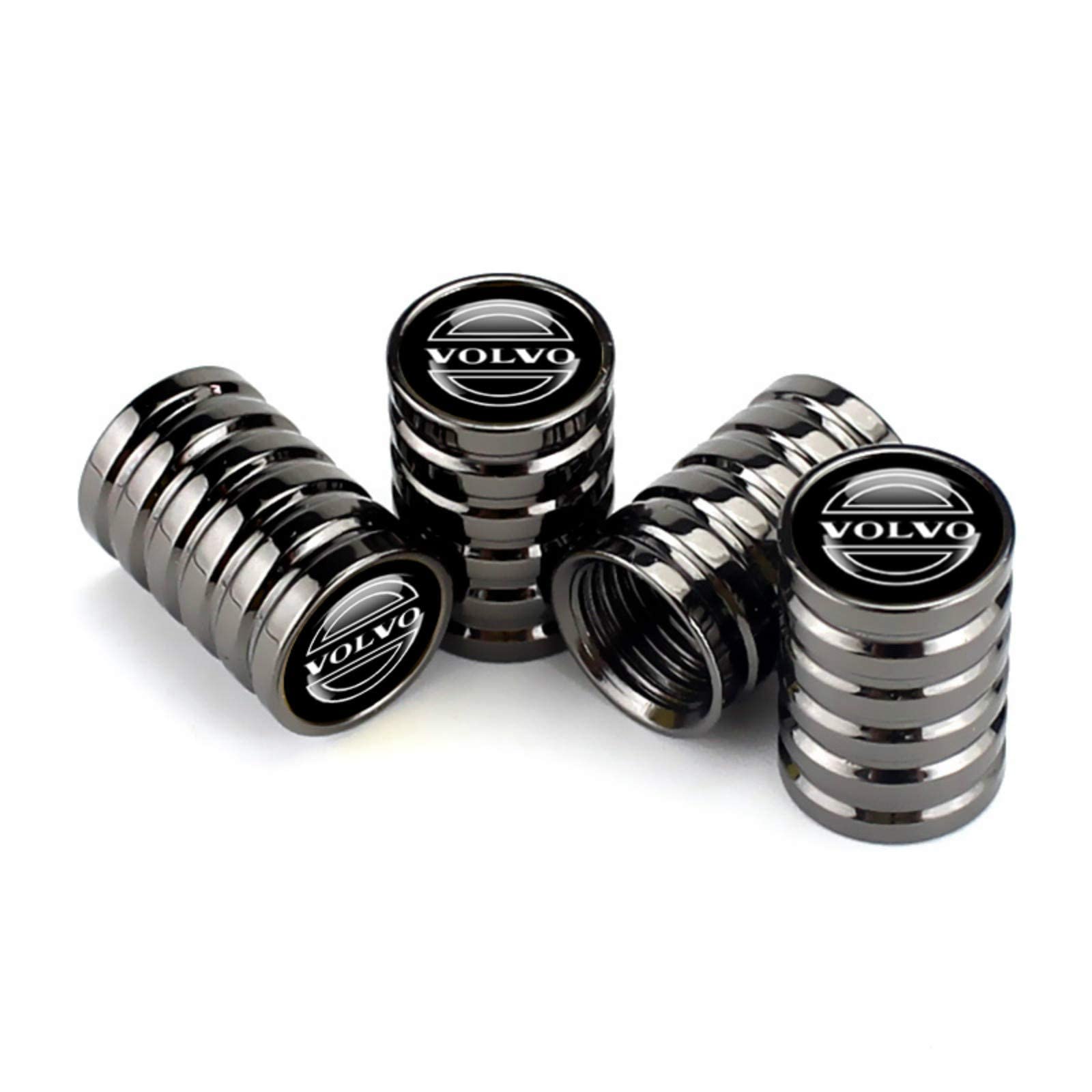 EVPRO Metal Tire Valve Caps for Volvo XC90 XC60 - 4 Pack Gun Black - Perfect for Cars, Trucks & Bikes