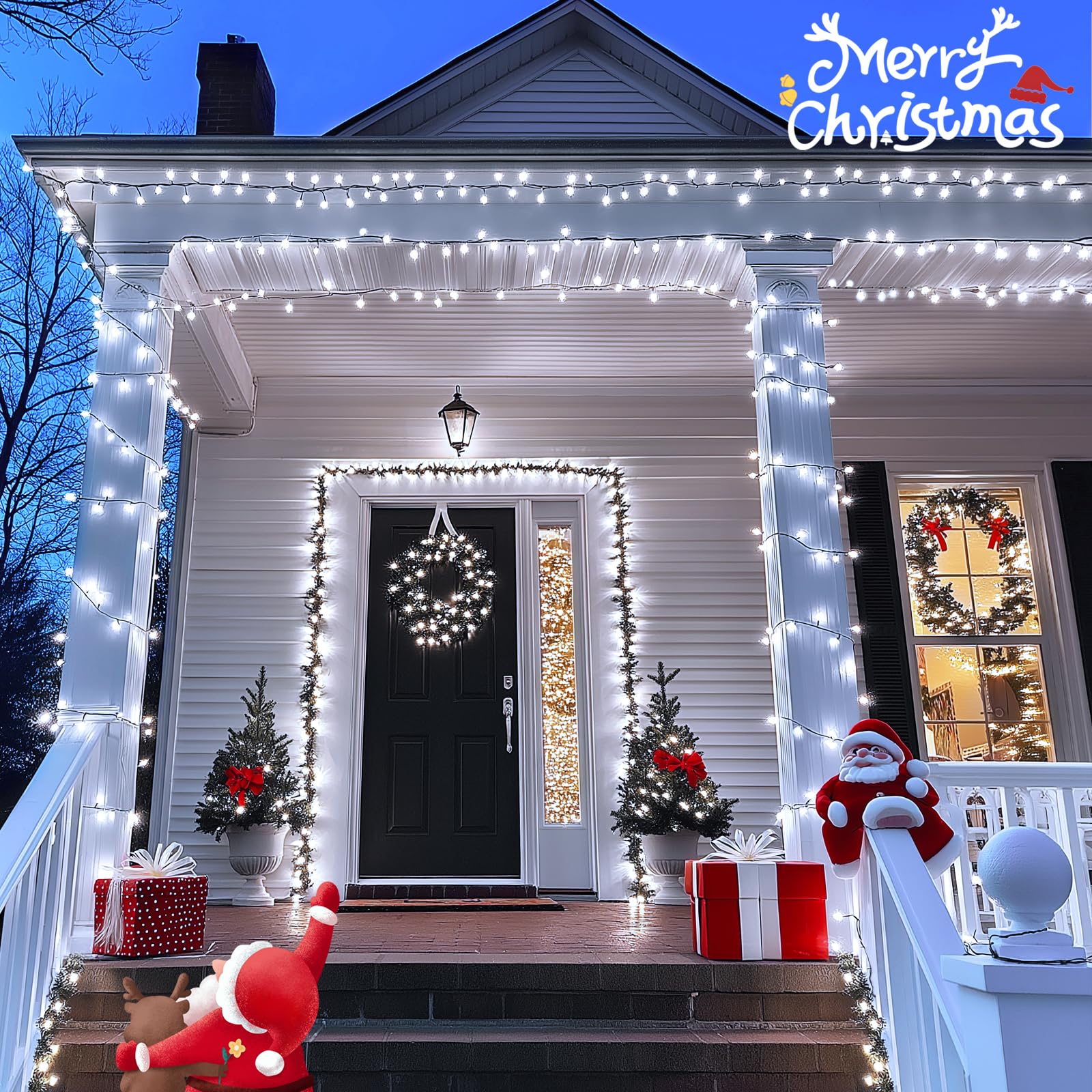 JMEXSUSS 600LED Solar Powered Outdoor String Lights - 206.7ft Waterproof White Christmas Lights with 8 Lighting Modes | Perfect for Yard, Patio, Garden, Wedding, Party & Christmas Tree Decorations