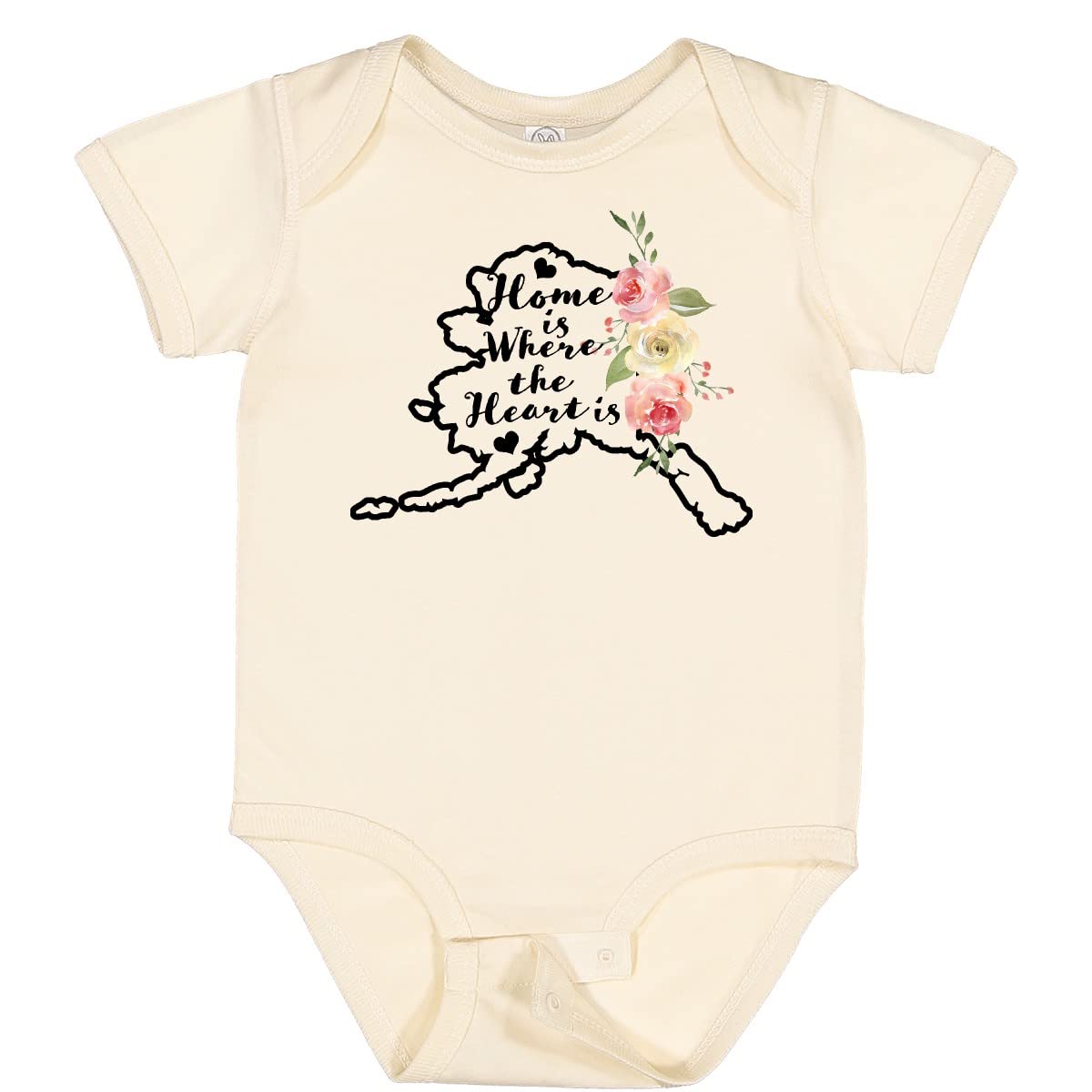 Inktastic Alaska Home is Where The Heart is Watercolor Floral Baby Bodysuit - Soft Organic Cotton Onesie for Newborns & Infants - Perfect for Family Photos, Baby Showers & Everyday Wear