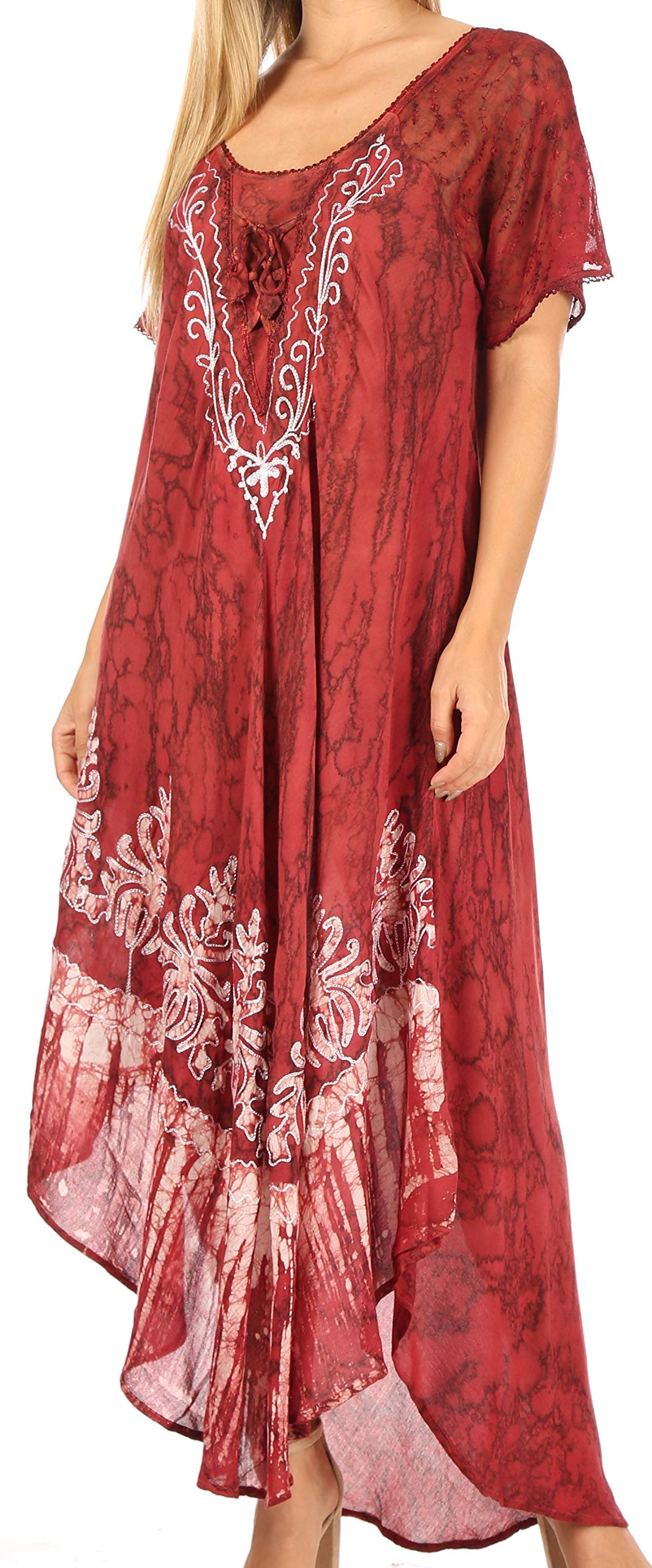 Sakkas Ronny Lace Embroidered Cap Sleeve Tie Dye Caftan Dress - Boho Beach Cover Up for Women, Summer Vacation & Pool Party Wear