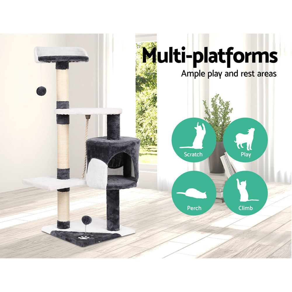 112cm Cat Tree with Scratching Post & Condo House - Multi-Level Wooden Cat Tower for Indoor Play, Climbing, and Scratching - Perfect for Small to Medium Cats