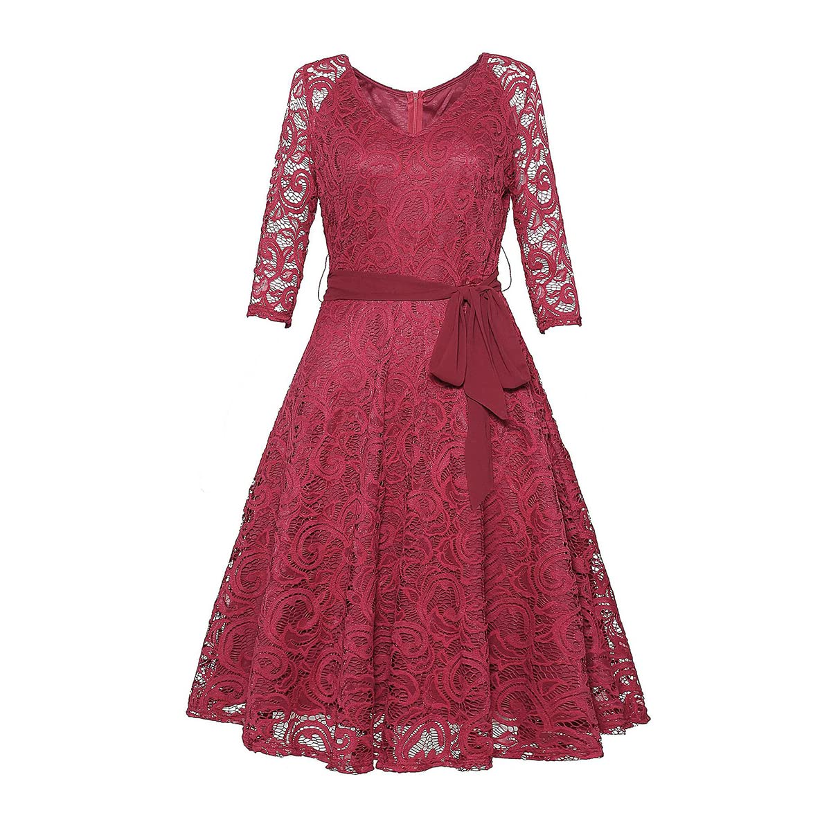 Vintage Floral Lace Swing Dress for Women - Elegant A-Line Cocktail Dress with Half Sleeves & Crew Neck - Perfect for Wedding Guest, Bridesmaid, Party & Special Occasions