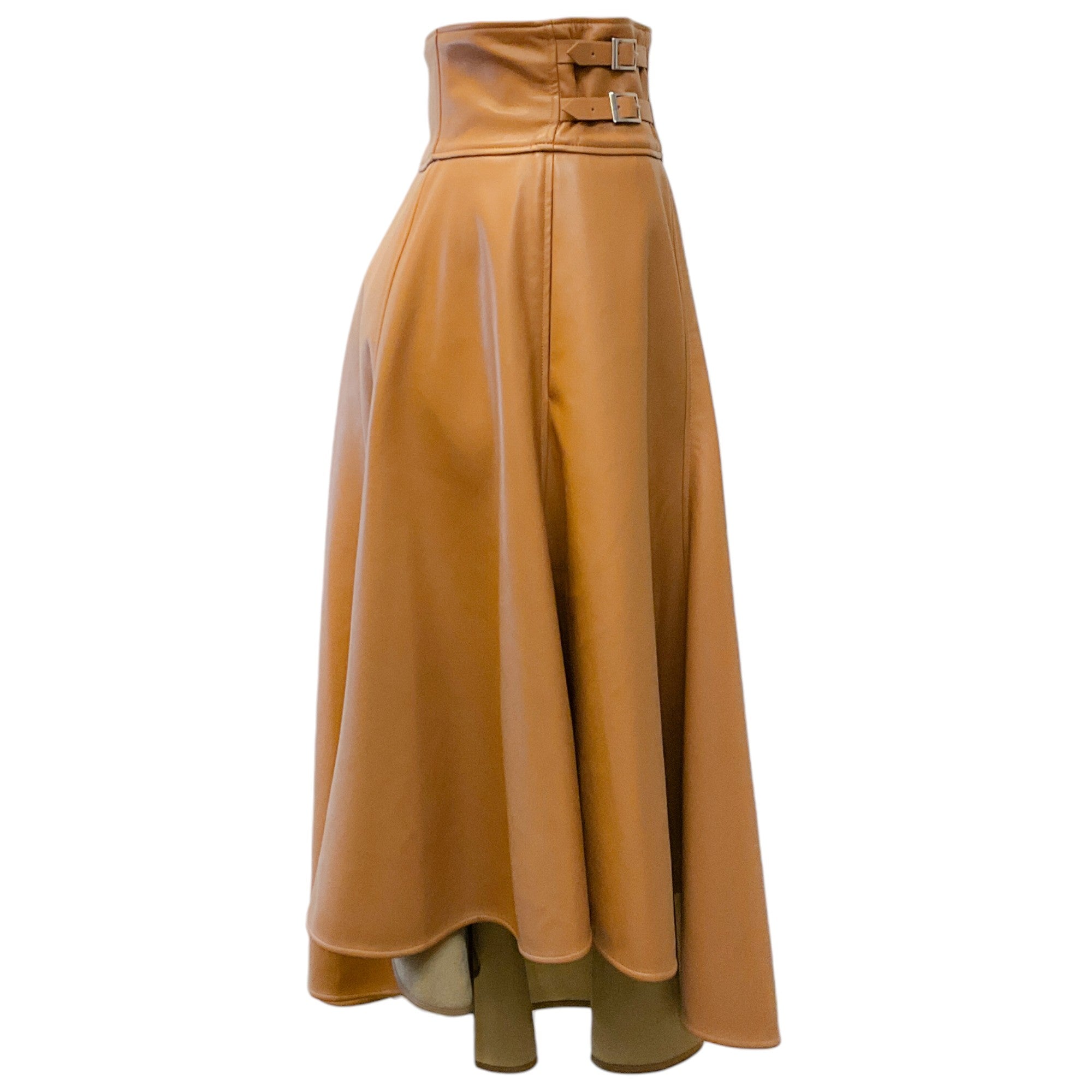 Adeam Women's Camel Faux Leather Asymmetric Hem Midi Skirt - Perfect for Office Wear, Night Out & Fall Fashion