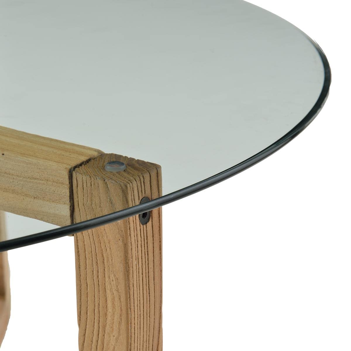 Modern Round Glass Coffee Table with Tempered Glass Top & Sturdy Oak Wood Base - Cocktail Table, Sofa Table for Living Room, Lounge, Office - Perfect for Entertaining Guests or Relaxing with Family