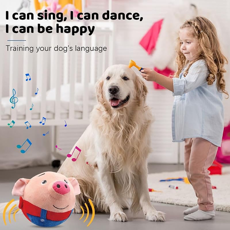2024 Upgraded Interactive Squeaky Moving Dog Toy - Active Electronic Plush Ball with Bounce & Shake, Washable Cartoon Pig Design for Puppies & Dogs - Perfect for Indoor Play, Training, and Boredom Relief
