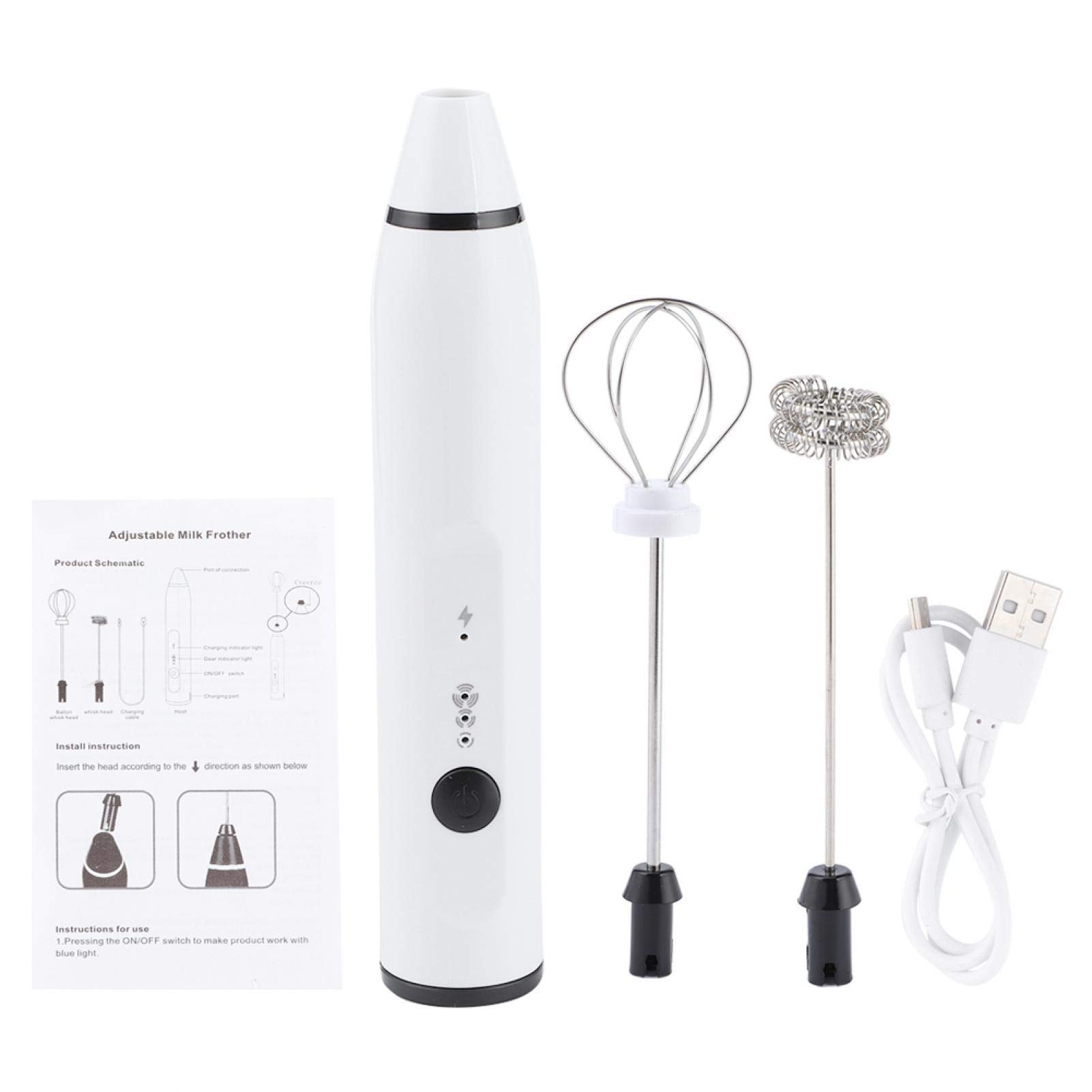 Electric Milk Frother & Handheld Drink Mixer - 3-Speed USB Rechargeable for Coffee, Matcha, Latte, Cappuccino & Hot Chocolate | Perfect for Home Baristas & Office Coffee Breaks (White)